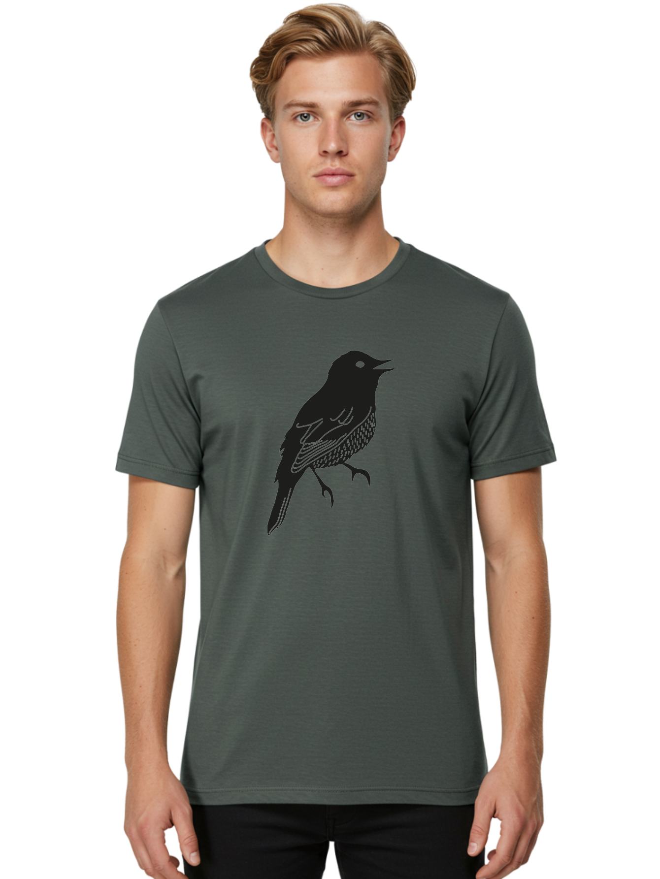 Bird-Silhouette-1 Men'S Graphic Tee, 100% Cotton, Comfortable Casual Summer Wear, Machine Washable, Silhouette Of A Bird, Bird In Flight, Graphic Illustration, Wildlife Art, Nature Design, Feathered Friend, Bird Watching Aac181