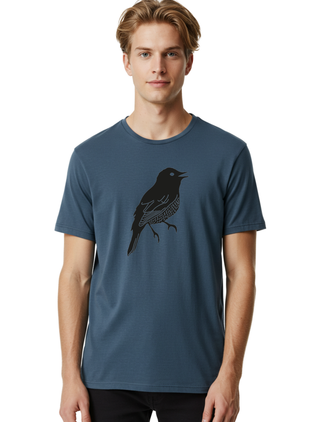 Bird-Silhouette-1 Men'S Graphic Tee, 100% Cotton, Comfortable Casual Summer Wear, Machine Washable, Silhouette Of A Bird, Bird In Flight, Graphic Illustration, Wildlife Art, Nature Design, Feathered Friend, Bird Watching Aac181