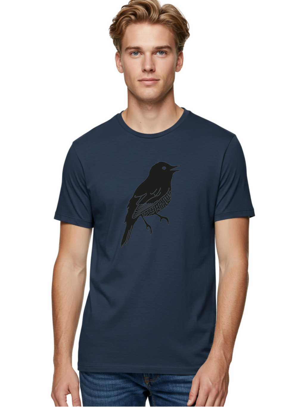 Bird-Silhouette-1 Men'S Graphic Tee, 100% Cotton, Comfortable Casual Summer Wear, Machine Washable, Silhouette Of A Bird, Bird In Flight, Graphic Illustration, Wildlife Art, Nature Design, Feathered Friend, Bird Watching Aac181
