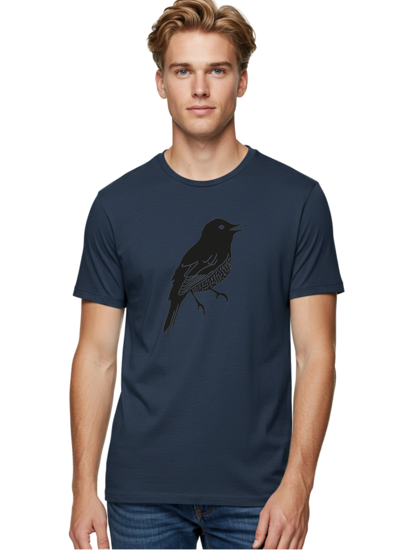 Bird-Silhouette-1 Men'S Graphic Tee, 100% Cotton, Comfortable Casual Summer Wear, Machine Washable, Silhouette Of A Bird, Bird In Flight, Graphic Illustration, Wildlife Art, Nature Design, Feathered Friend, Bird Watching Aac181