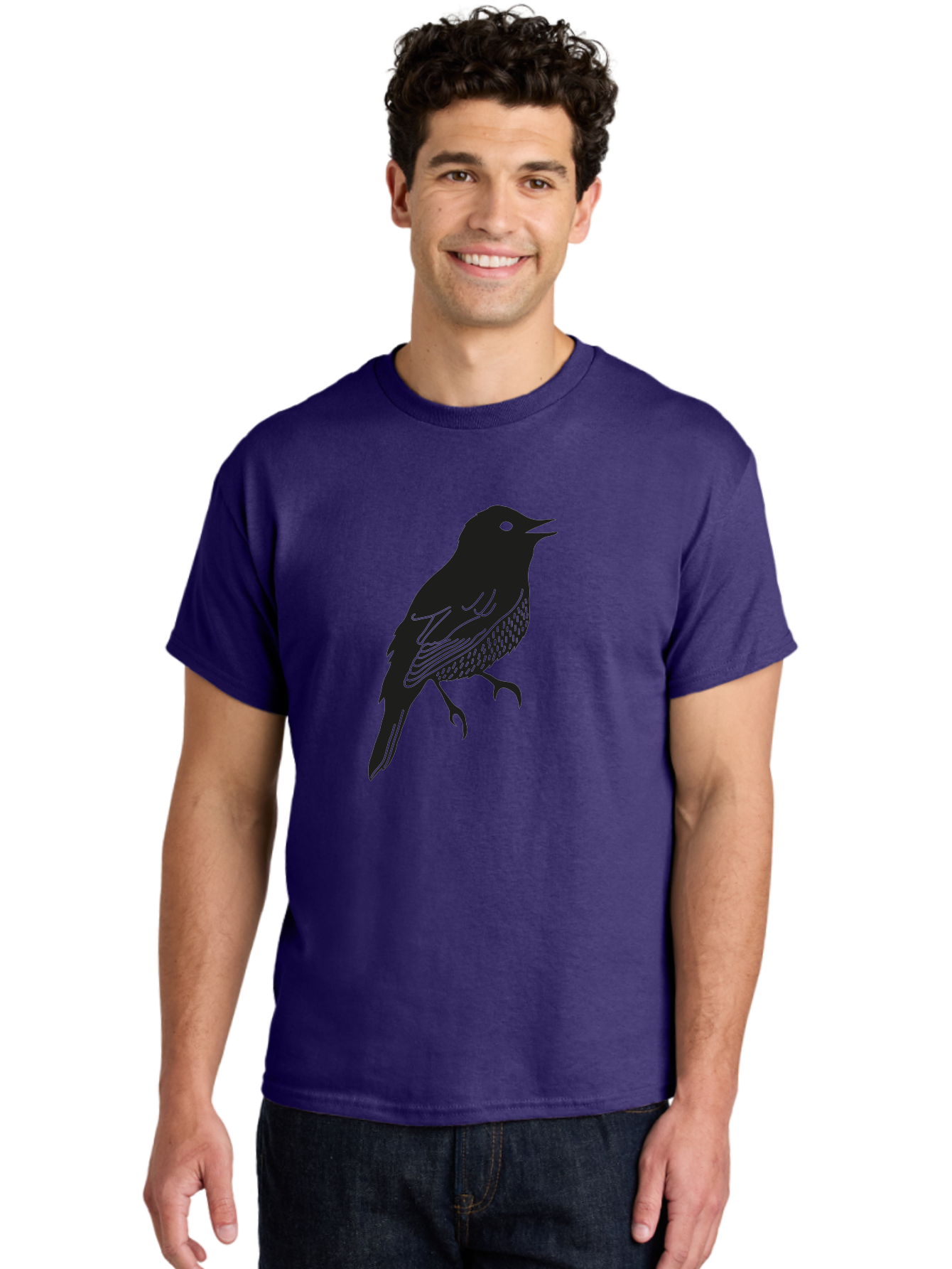 Bird-Silhouette-1 Men'S Graphic Tee, 100% Cotton, Comfortable Casual Summer Wear, Machine Washable, Silhouette Of A Bird, Bird In Flight, Graphic Illustration, Wildlife Art, Nature Design, Feathered Friend, Bird Watching Aac181