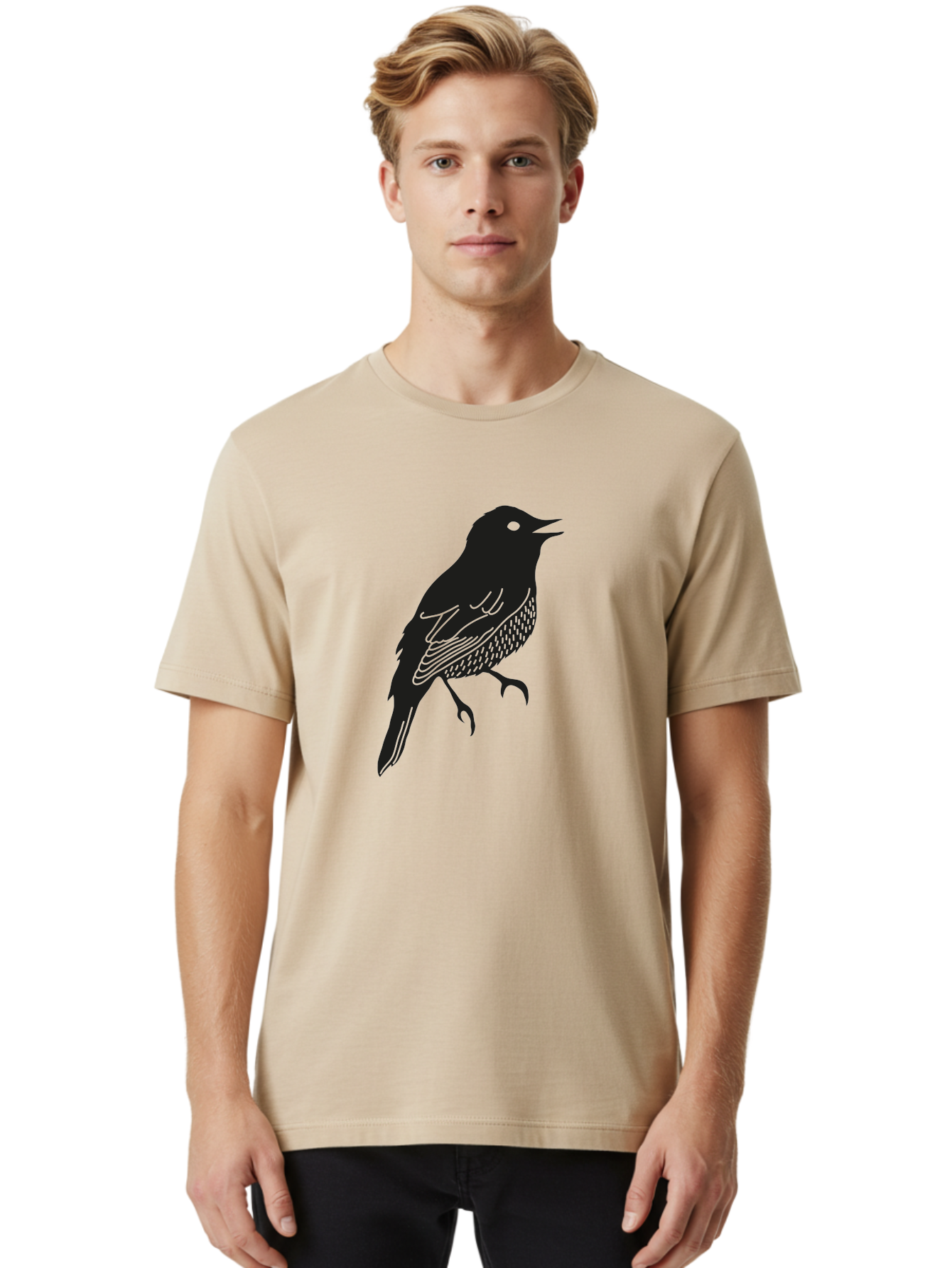Bird-Silhouette-1 Men'S Graphic Tee, 100% Cotton, Comfortable Casual Summer Wear, Machine Washable, Silhouette Of A Bird, Bird In Flight, Graphic Illustration, Wildlife Art, Nature Design, Feathered Friend, Bird Watching Aac181