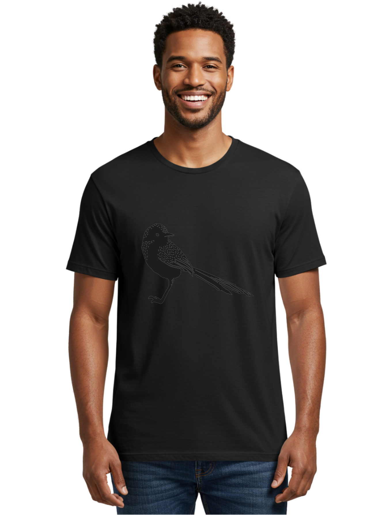 Bird-Silhouette-2 Men'S Graphic Tee, 100% Cotton, Comfortable Casual Summer Wear, Machine Washable, Bird Silhouette, Avian Icon, Minimalist Design, Simple Shape, Nature-Inspired, Wildlife Illustration, Bird Watching, Ornithology Aac182