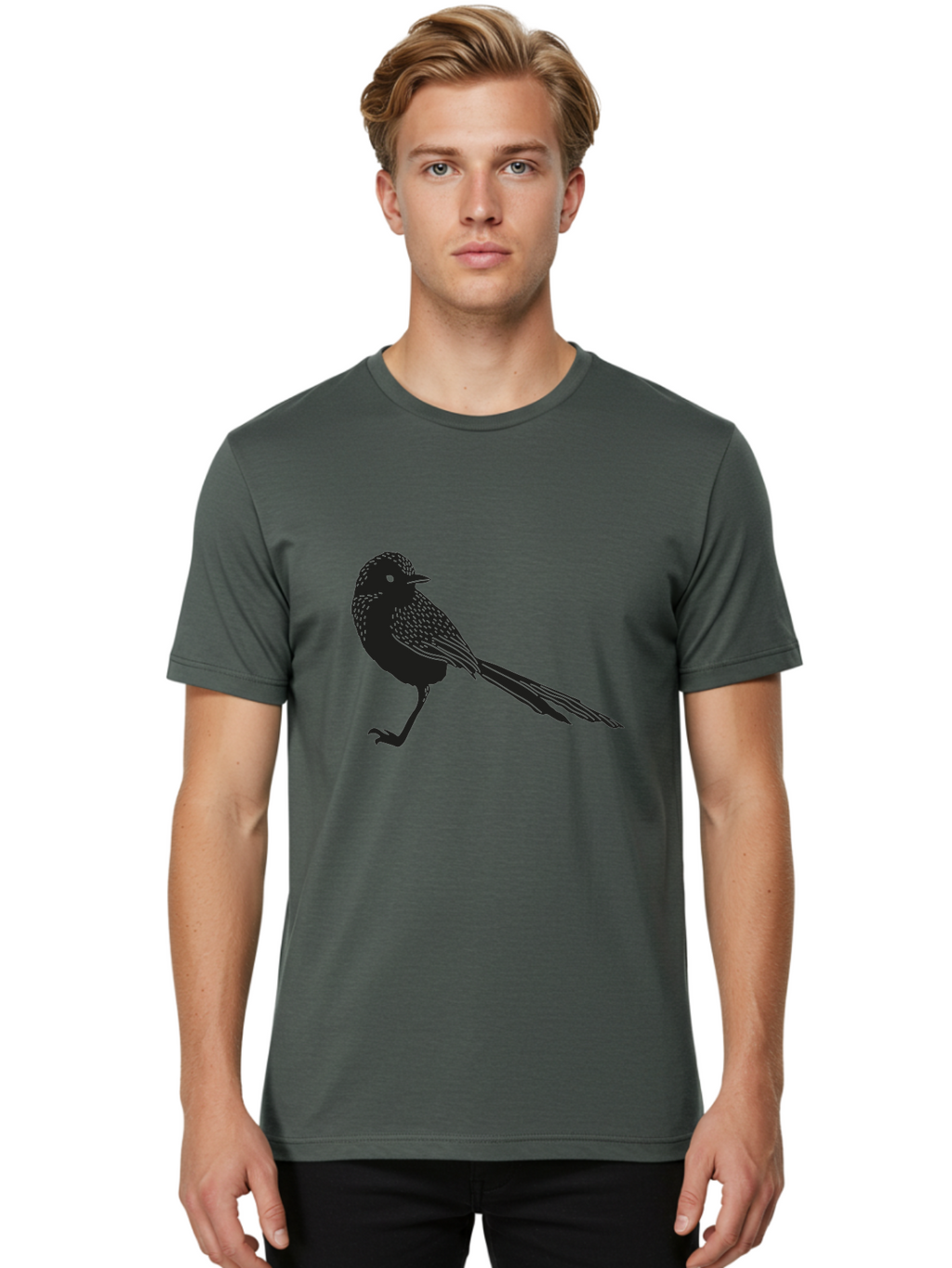 Bird-Silhouette-2 Men'S Graphic Tee, 100% Cotton, Comfortable Casual Summer Wear, Machine Washable, Bird Silhouette, Avian Icon, Minimalist Design, Simple Shape, Nature-Inspired, Wildlife Illustration, Bird Watching, Ornithology Aac182
