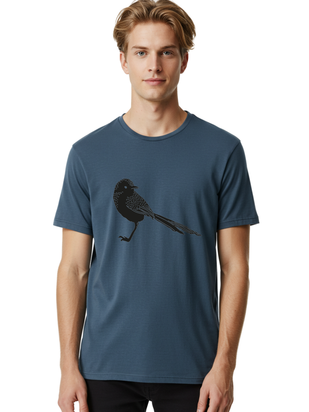 Bird-Silhouette-2 Men'S Graphic Tee, 100% Cotton, Comfortable Casual Summer Wear, Machine Washable, Bird Silhouette, Avian Icon, Minimalist Design, Simple Shape, Nature-Inspired, Wildlife Illustration, Bird Watching, Ornithology Aac182