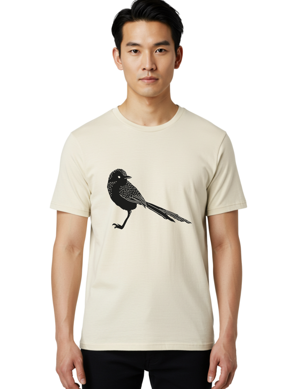 Bird-Silhouette-2 Men'S Graphic Tee, 100% Cotton, Comfortable Casual Summer Wear, Machine Washable, Bird Silhouette, Avian Icon, Minimalist Design, Simple Shape, Nature-Inspired, Wildlife Illustration, Bird Watching, Ornithology Aac182