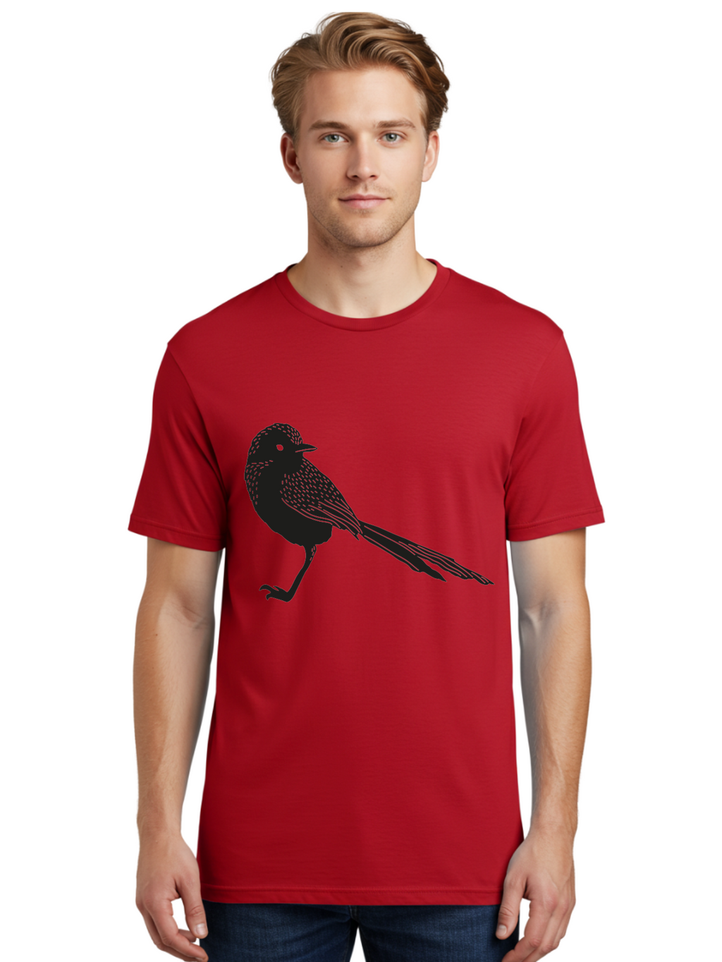 Bird-Silhouette-2 Men'S Graphic Tee, 100% Cotton, Comfortable Casual Summer Wear, Machine Washable, Bird Silhouette, Avian Icon, Minimalist Design, Simple Shape, Nature-Inspired, Wildlife Illustration, Bird Watching, Ornithology Aac182
