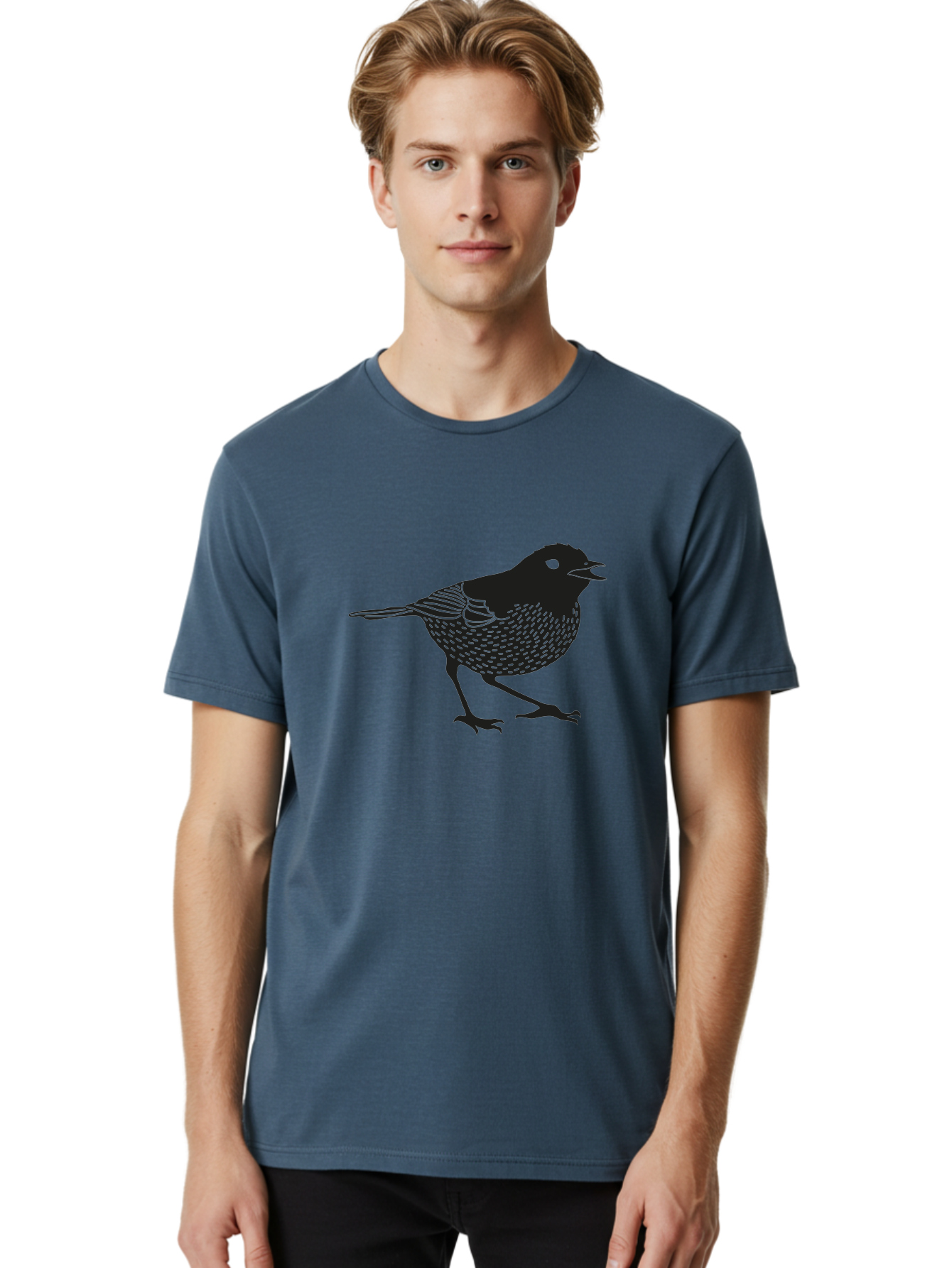 Bird-Silhouette Men'S Graphic Tee, 100% Cotton, Comfortable Casual Summer Wear, Machine Washable, Black Bird Silhouette, Graphic Illustration, Bird In Flight, Wildlife Art, Minimalist Design, Birdwatching, Ornithology Aac184