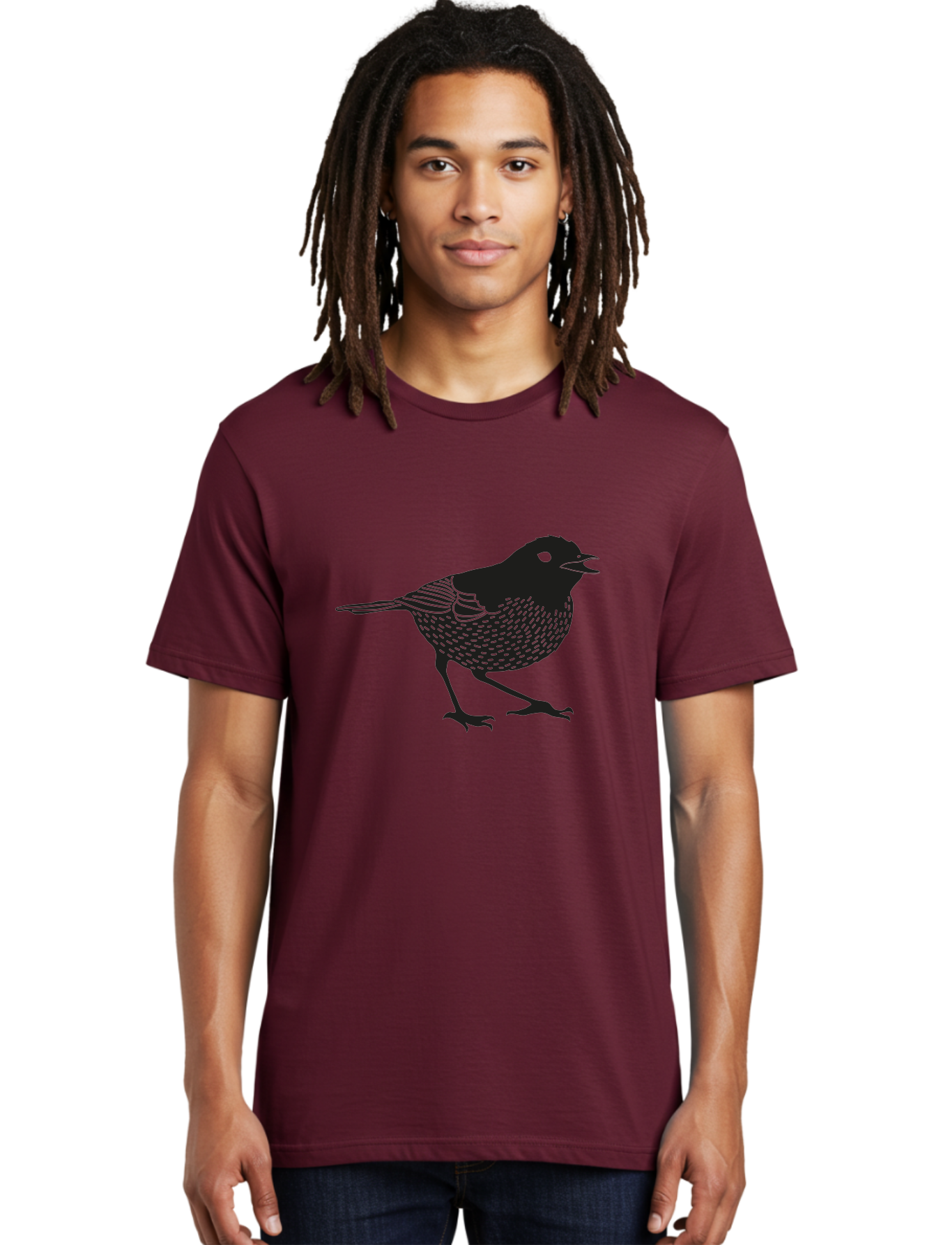 Bird-Silhouette Men'S Graphic Tee, 100% Cotton, Comfortable Casual Summer Wear, Machine Washable, Black Bird Silhouette, Graphic Illustration, Bird In Flight, Wildlife Art, Minimalist Design, Birdwatching, Ornithology Aac184