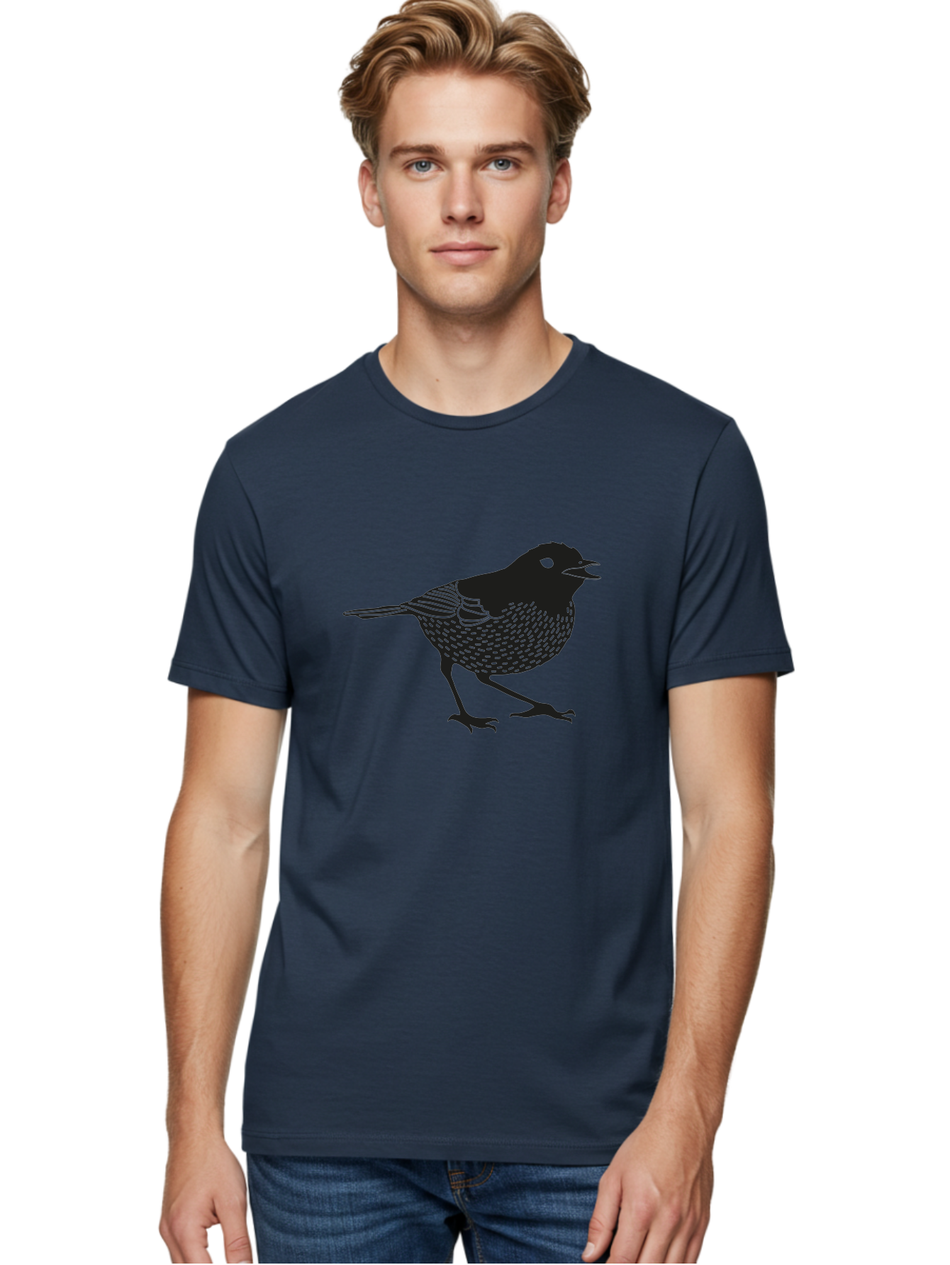 Bird-Silhouette Men'S Graphic Tee, 100% Cotton, Comfortable Casual Summer Wear, Machine Washable, Black Bird Silhouette, Graphic Illustration, Bird In Flight, Wildlife Art, Minimalist Design, Birdwatching, Ornithology Aac184