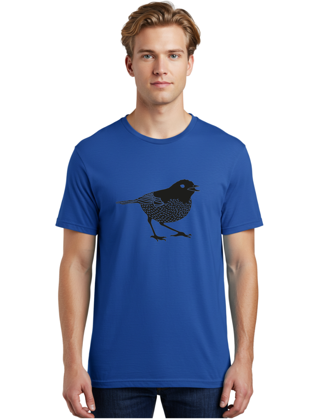 Bird-Silhouette Men'S Graphic Tee, 100% Cotton, Comfortable Casual Summer Wear, Machine Washable, Black Bird Silhouette, Graphic Illustration, Bird In Flight, Wildlife Art, Minimalist Design, Birdwatching, Ornithology Aac184