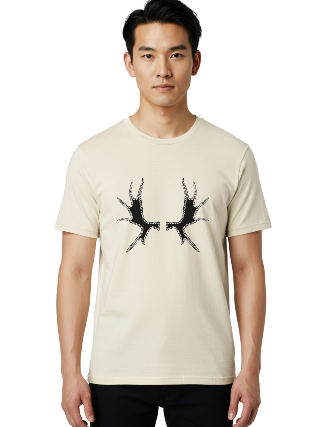 Bird-Tracks Men'S Graphic Tee, 100% Cotton, Comfortable Casual Summer Wear, Machine Washable, Handprint Art, Black Silhouettes, Finger Marks, Creative Designs, Abstract Shapes, Artistic Expressions, Unique Patterns Aac185