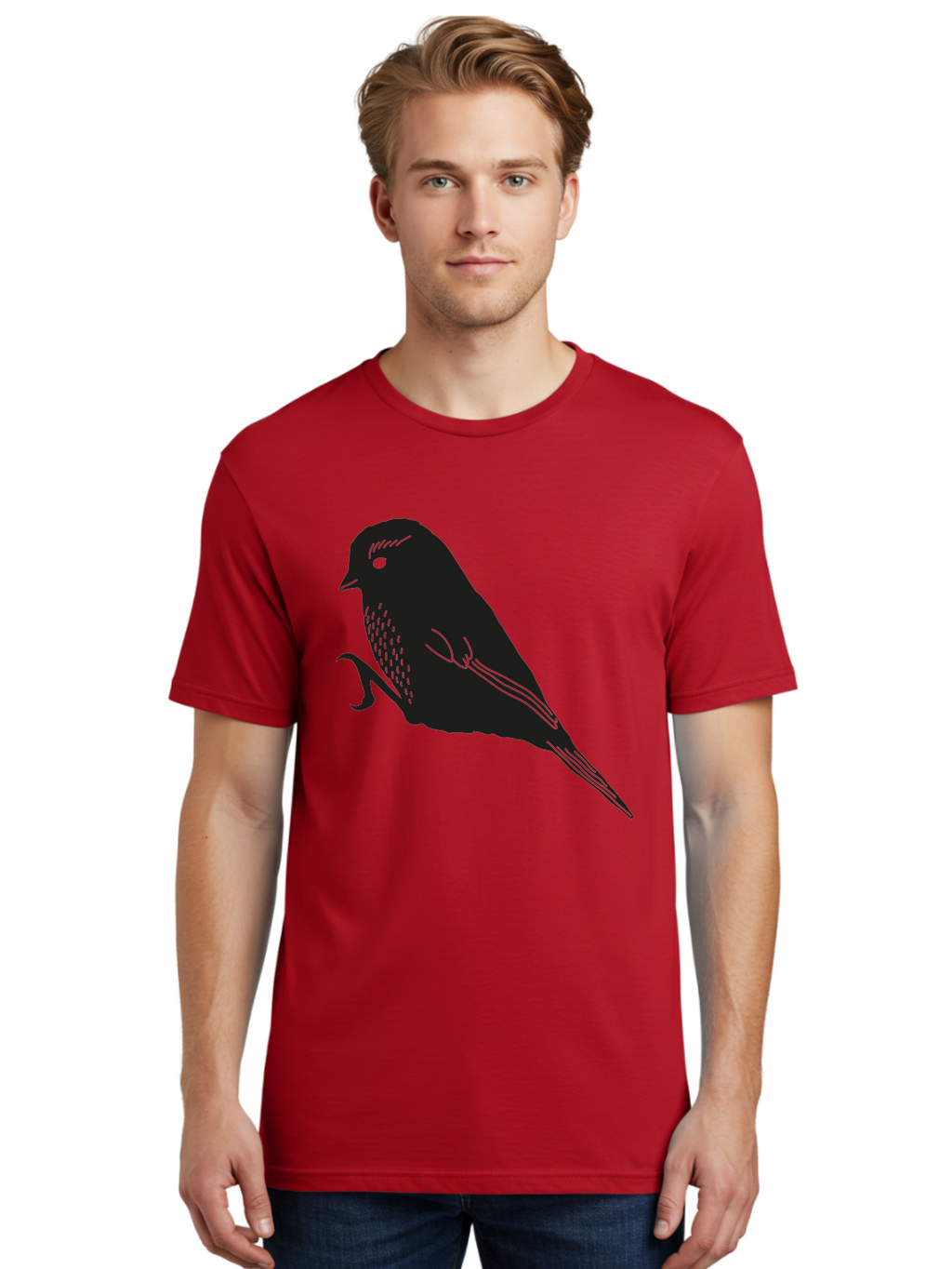 Bird Men'S Graphic Tee, 100% Cotton, Comfortable Casual Summer Wear, Machine Washable, Bird Silhouette, Sparrow Design, Simple Graphics, Minimalist Art, Avian Illustration, Wildlife Iconography, Feathered Friend Aac186