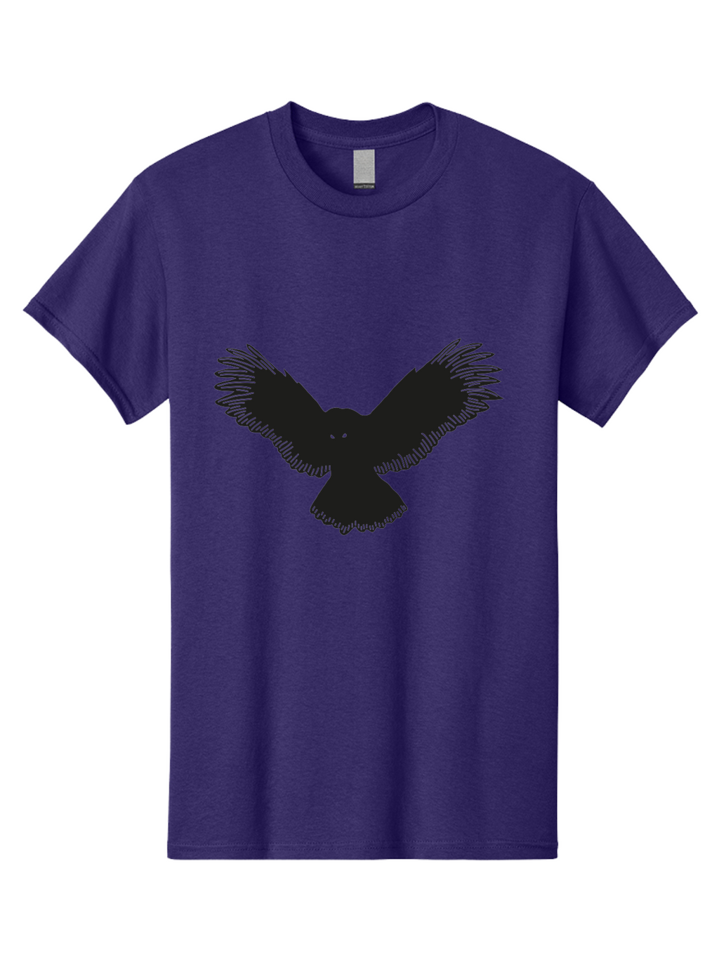 Black-Bird-Silhouette-With-Green-Eyes Men'S Graphic Tee, 100% Cotton, Comfortable Casual Summer Wear, Machine Washable, Bird In Flight, Black Silhouette, Feathers, Wings Spread, Owl-Like Features, Glowing Eyes, Dark Bird, Flight Motion, Aac187