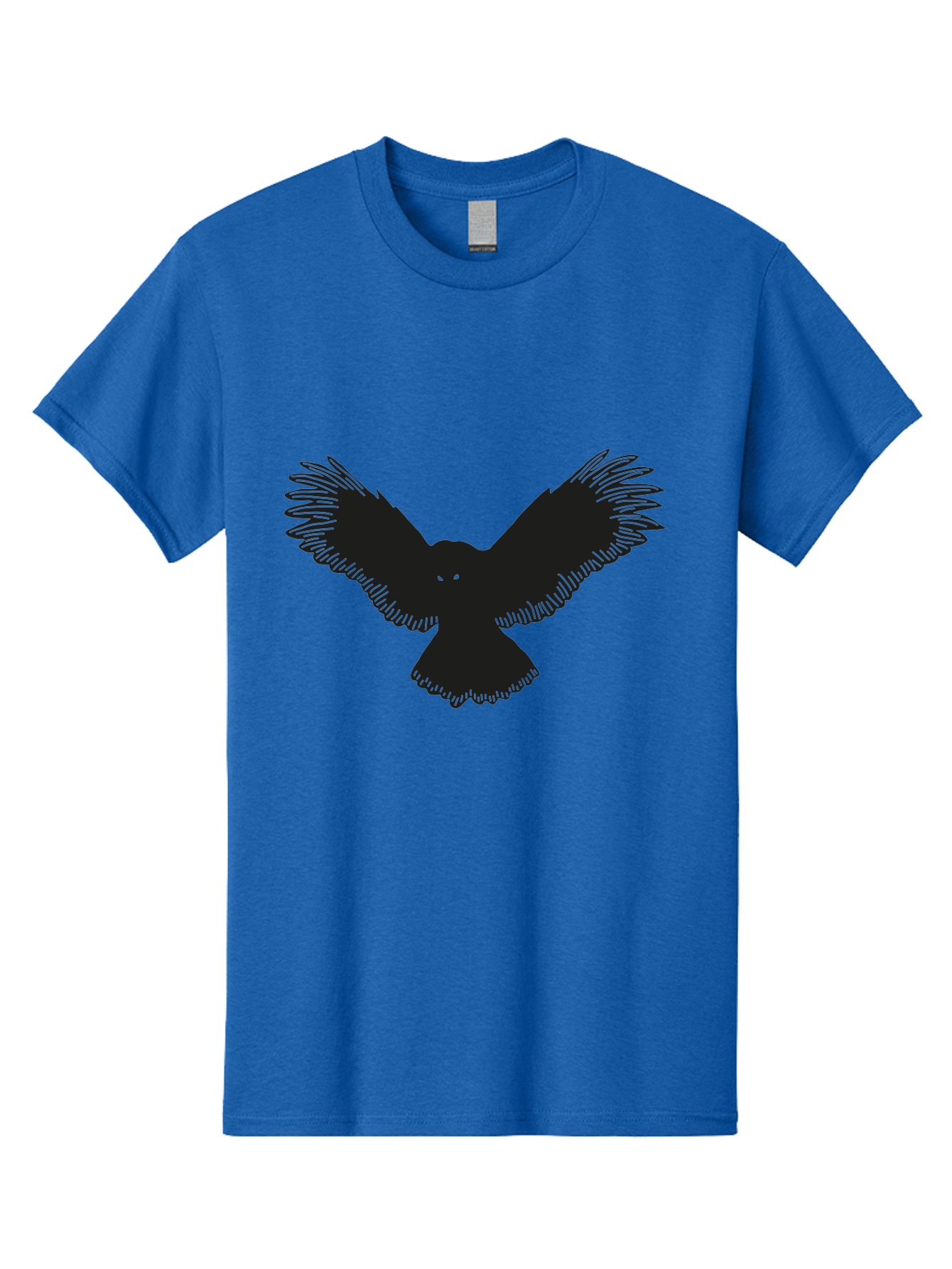 Black-Bird-Silhouette-With-Green-Eyes Men'S Graphic Tee, 100% Cotton, Comfortable Casual Summer Wear, Machine Washable, Bird In Flight, Black Silhouette, Feathers, Wings Spread, Owl-Like Features, Glowing Eyes, Dark Bird, Flight Motion, Aac187