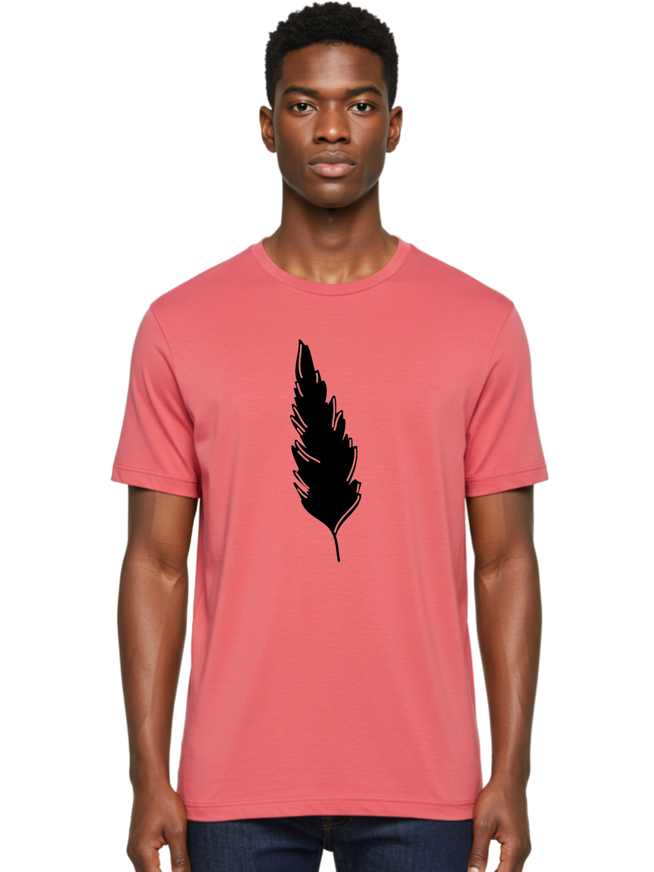 Black-Feather Men'S Graphic Tee, 100% Cotton, Comfortable Casual Summer Wear, Machine Washable, Feather Silhouette, Winged Icon, Simple Design, Minimalist Art, Feather Graphic, Black Silhouette Aac189