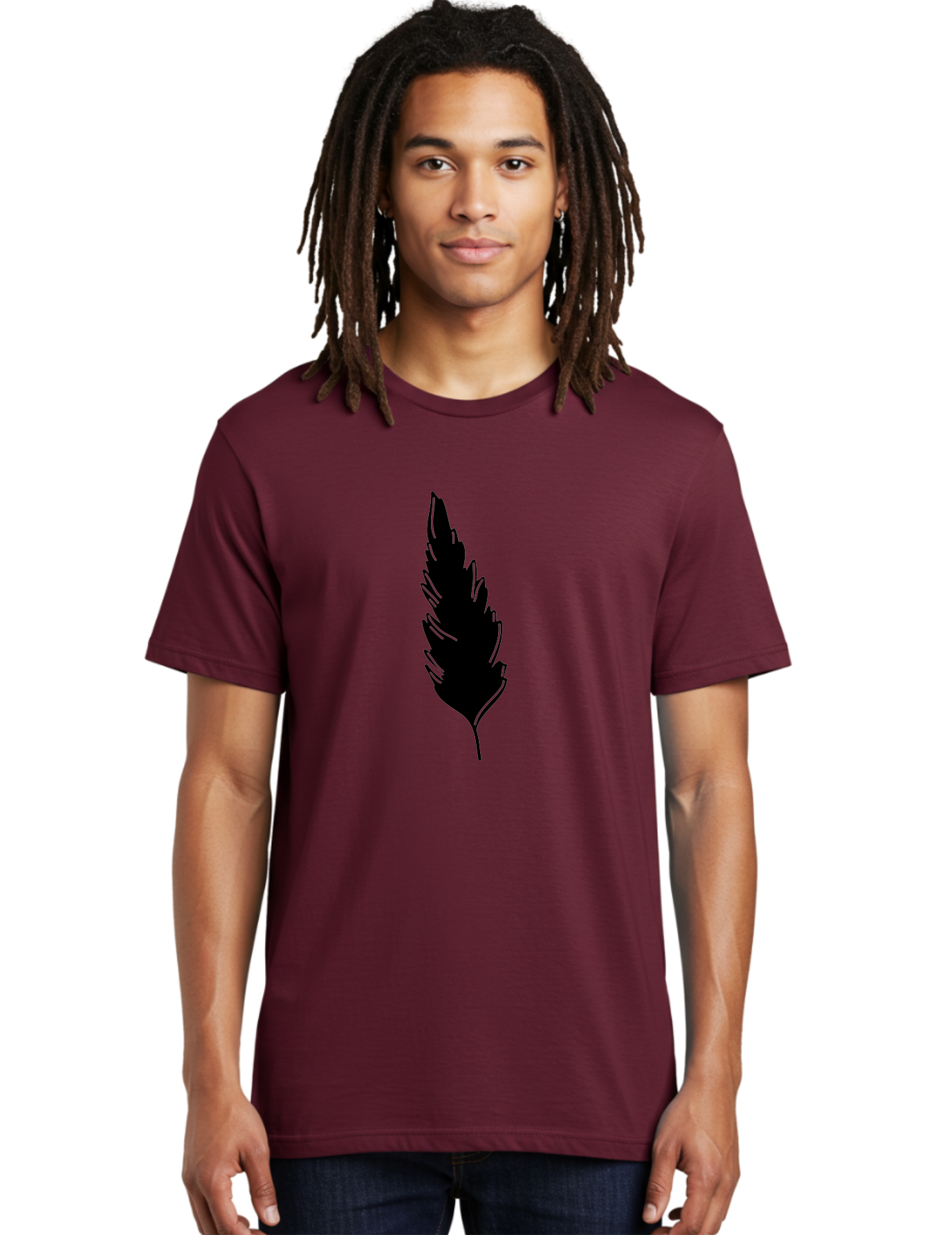 Black-Feather Men'S Graphic Tee, 100% Cotton, Comfortable Casual Summer Wear, Machine Washable, Feather Silhouette, Winged Icon, Simple Design, Minimalist Art, Feather Graphic, Black Silhouette Aac189