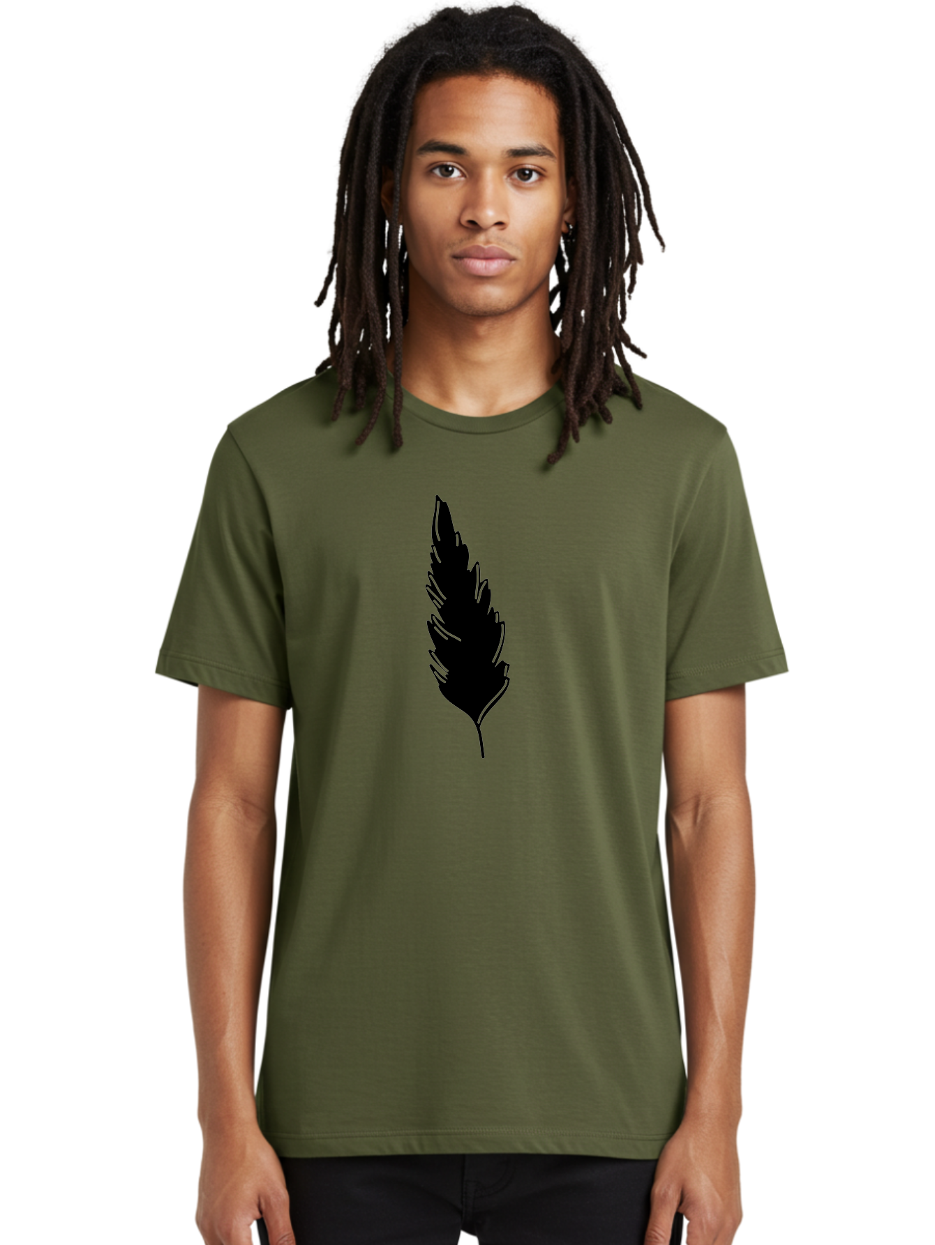 Black-Feather Men'S Graphic Tee, 100% Cotton, Comfortable Casual Summer Wear, Machine Washable, Feather Silhouette, Winged Icon, Simple Design, Minimalist Art, Feather Graphic, Black Silhouette Aac189
