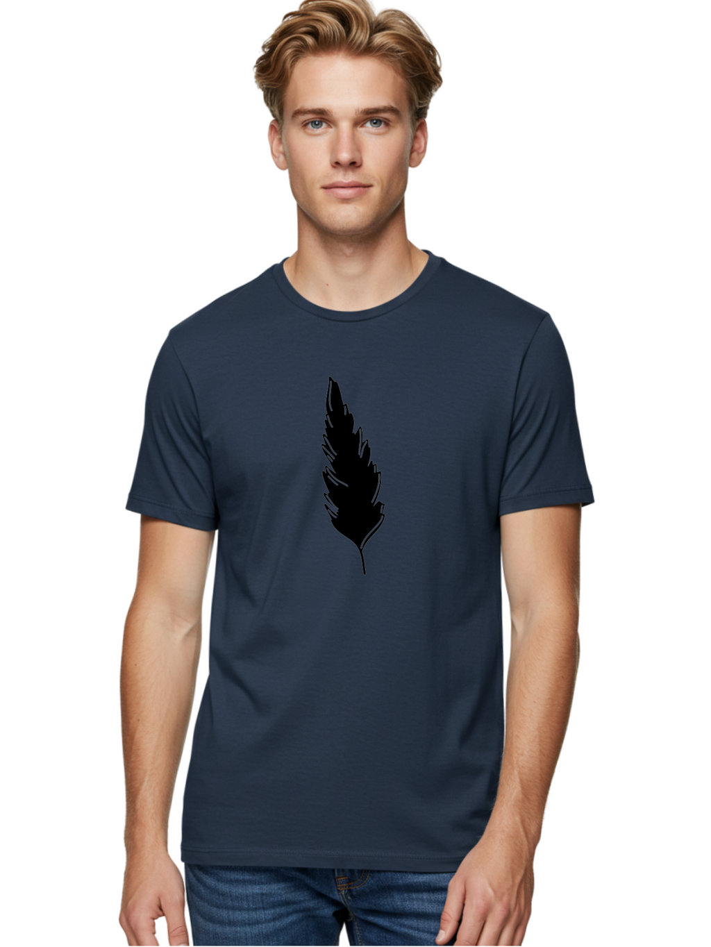 Black-Feather Men'S Graphic Tee, 100% Cotton, Comfortable Casual Summer Wear, Machine Washable, Feather Silhouette, Winged Icon, Simple Design, Minimalist Art, Feather Graphic, Black Silhouette Aac189