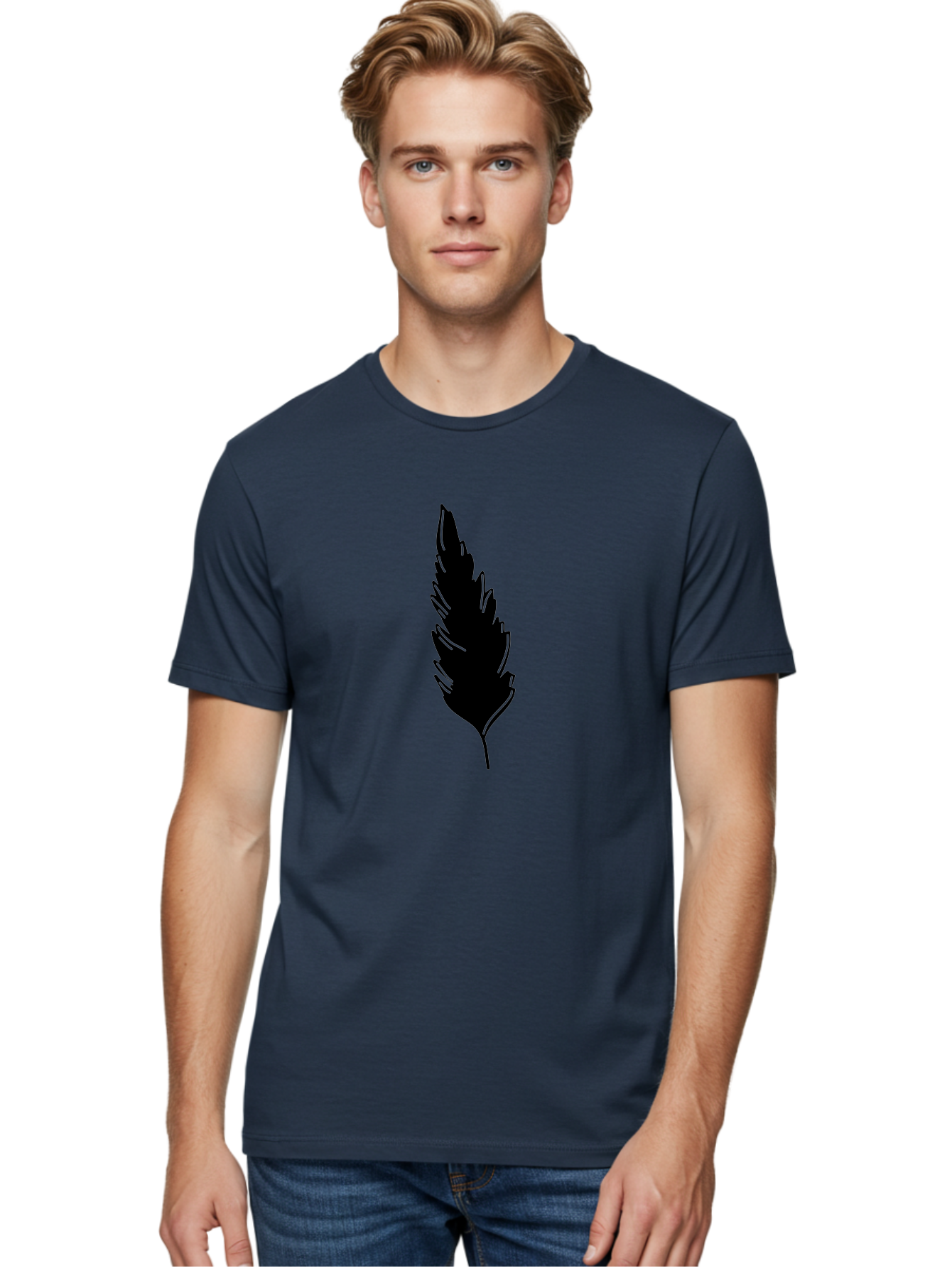 Black-Feather Men'S Graphic Tee, 100% Cotton, Comfortable Casual Summer Wear, Machine Washable, Feather Silhouette, Winged Icon, Simple Design, Minimalist Art, Feather Graphic, Black Silhouette Aac189