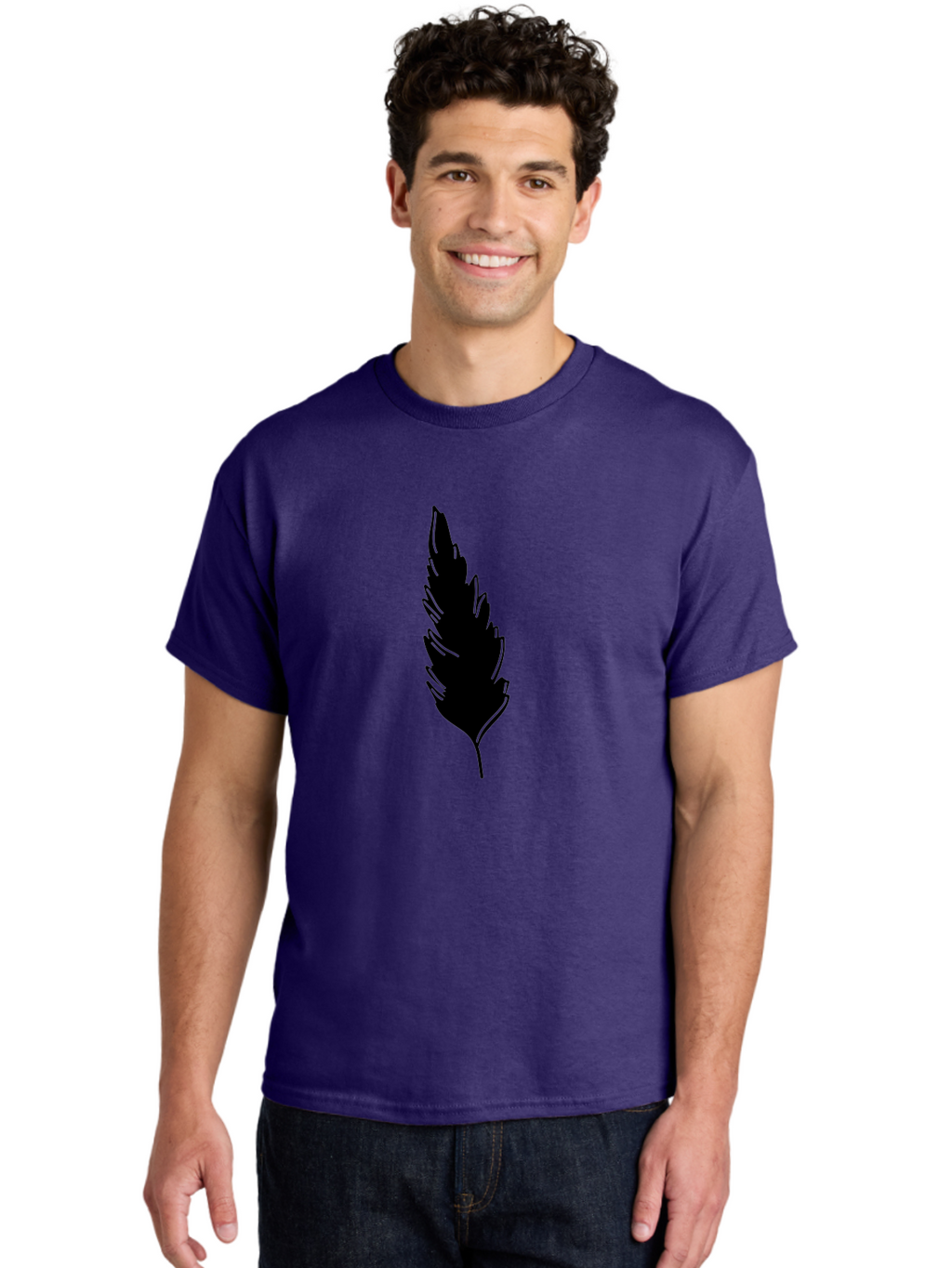 Black-Feather Men'S Graphic Tee, 100% Cotton, Comfortable Casual Summer Wear, Machine Washable, Feather Silhouette, Winged Icon, Simple Design, Minimalist Art, Feather Graphic, Black Silhouette Aac189