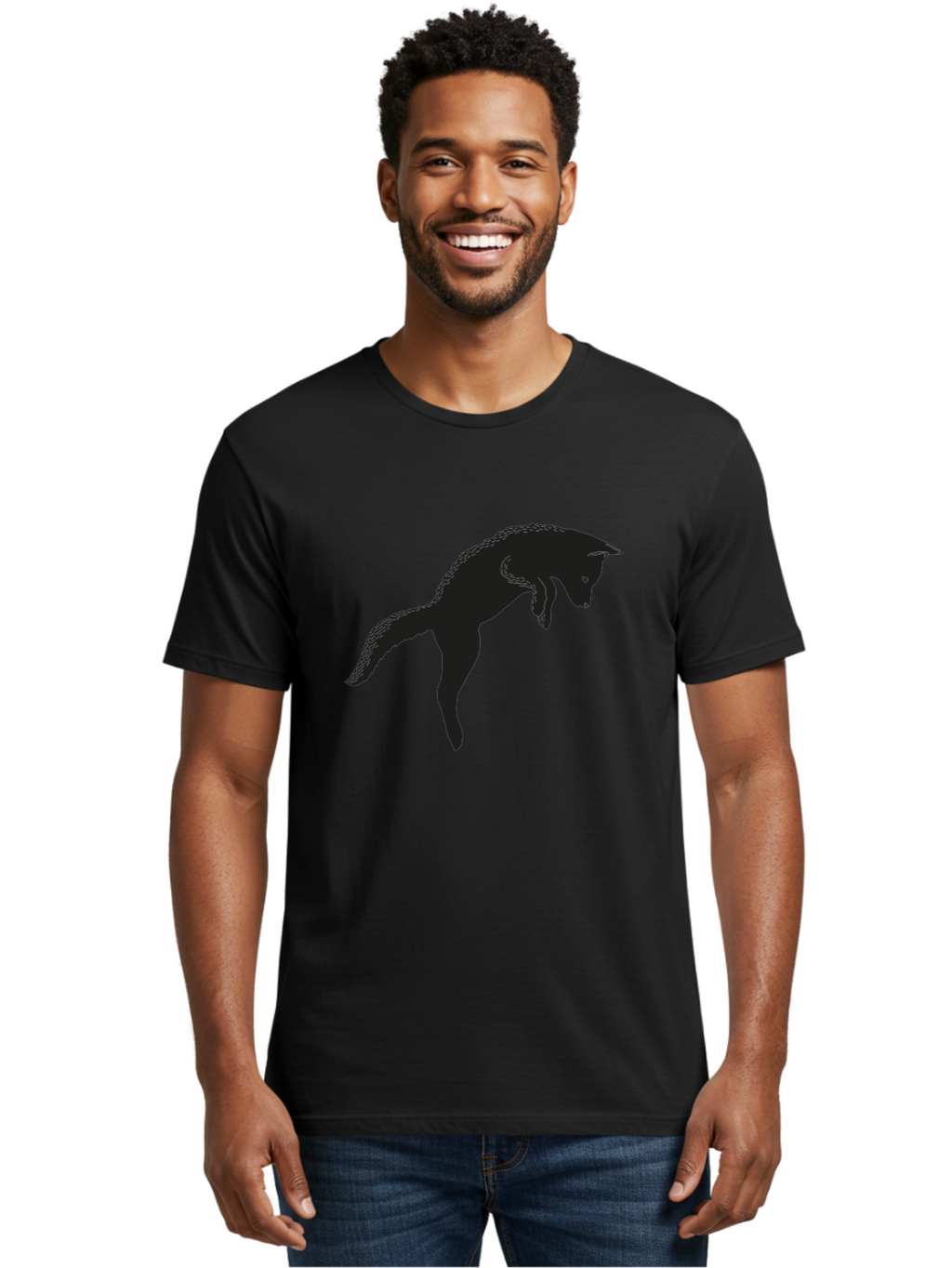 Black-Fox-Silhouette Men'S Graphic Tee, 100% Cotton, Comfortable Casual Summer Wear, Machine Washable, Squirrel Silhouette, Animal Graphic, Wildlife Illustration, Forest Creature, Cute Animal, Jumping Squirrel, Nut Love, Tree Dweller, Aac190