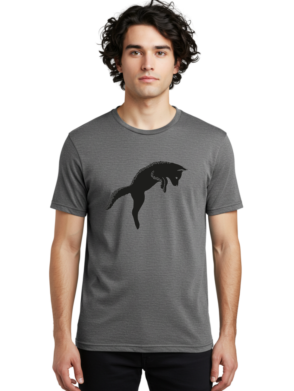 Black-Fox-Silhouette Men'S Graphic Tee, 100% Cotton, Comfortable Casual Summer Wear, Machine Washable, Squirrel Silhouette, Animal Graphic, Wildlife Illustration, Forest Creature, Cute Animal, Jumping Squirrel, Nut Love, Tree Dweller, Aac190