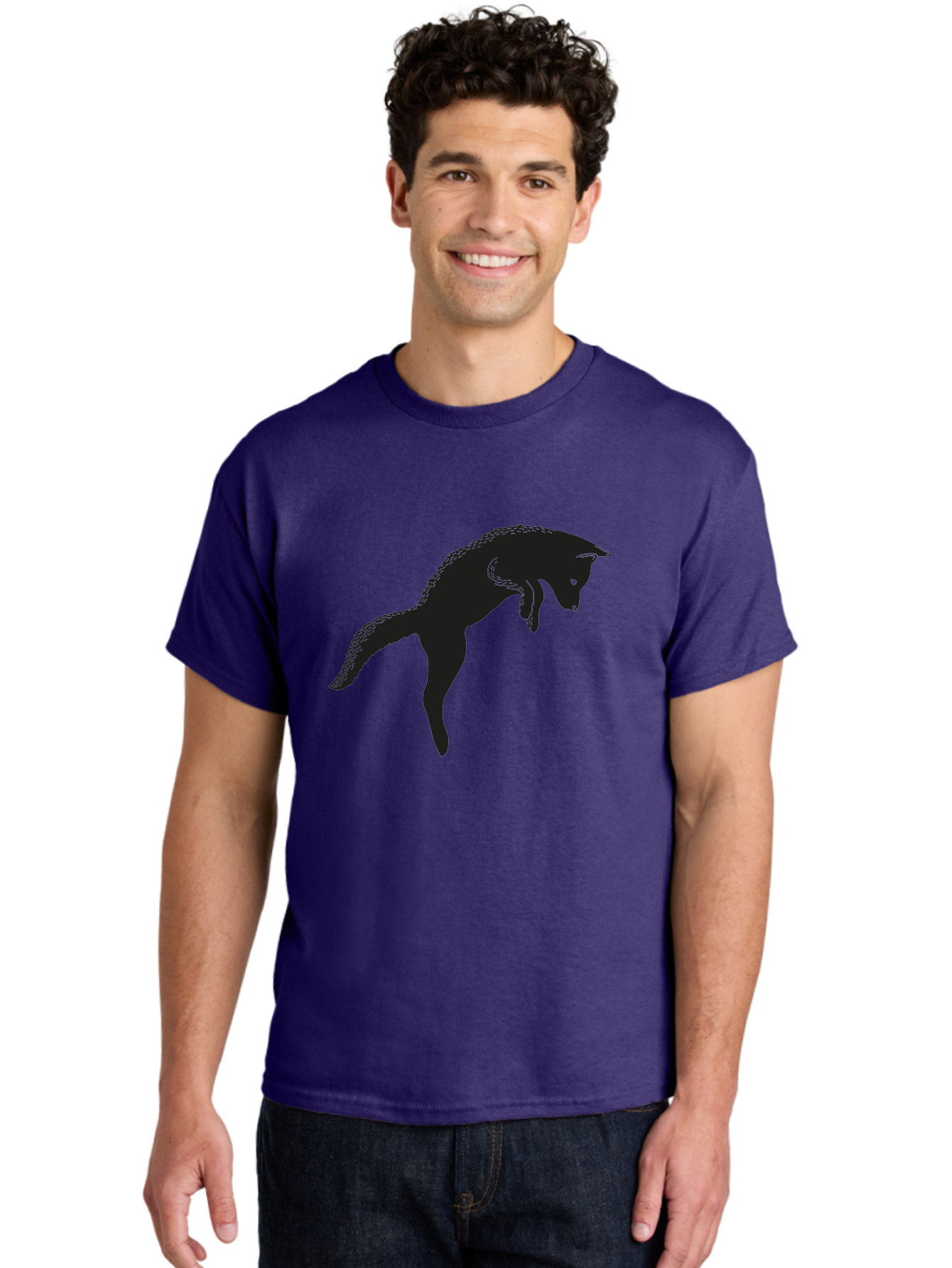 Black-Fox-Silhouette Men'S Graphic Tee, 100% Cotton, Comfortable Casual Summer Wear, Machine Washable, Squirrel Silhouette, Animal Graphic, Wildlife Illustration, Forest Creature, Cute Animal, Jumping Squirrel, Nut Love, Tree Dweller, Aac190