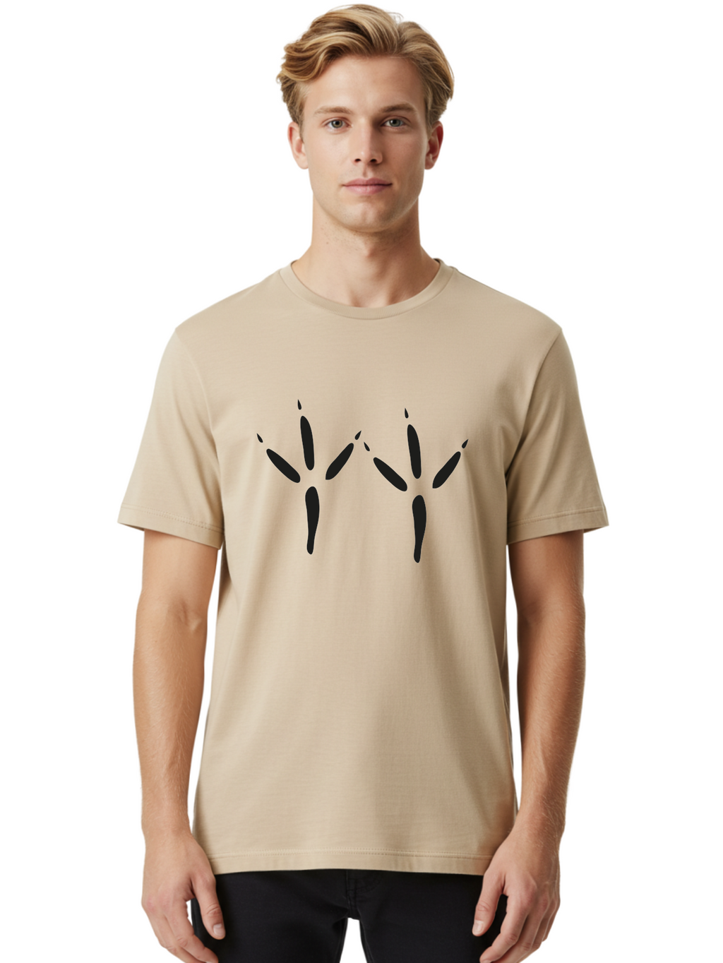 Black-Palm-Prints Men'S Graphic Tee, 100% Cotton, Comfortable Casual Summer Wear, Machine Washable, Cat Paw Prints, Black Paw Prints, Feline Footprints, Animal Tracks, Pet Markings, Simple Design, Minimalist Art Aac191