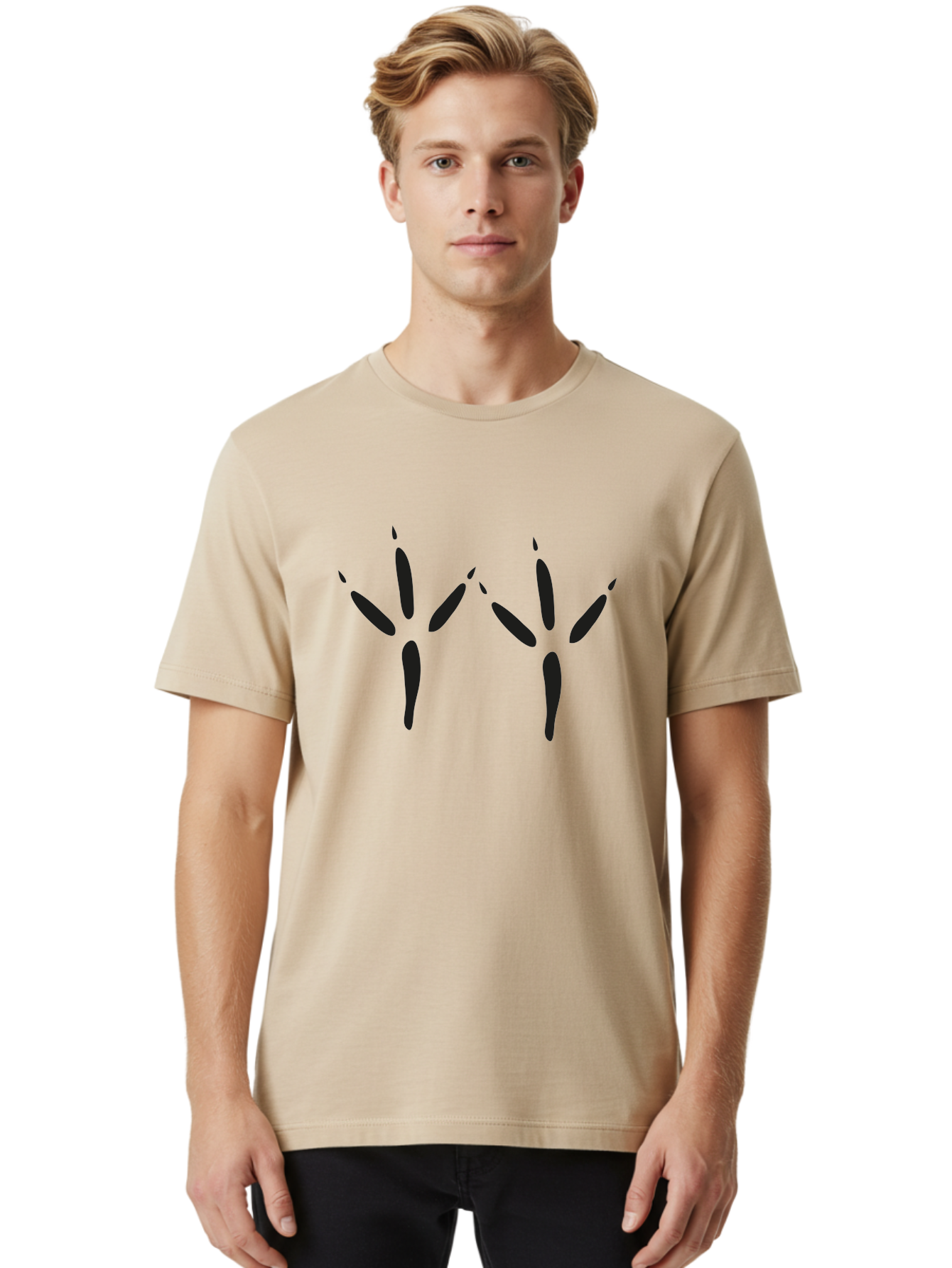 Black-Palm-Prints Men'S Graphic Tee, 100% Cotton, Comfortable Casual Summer Wear, Machine Washable, Cat Paw Prints, Black Paw Prints, Feline Footprints, Animal Tracks, Pet Markings, Simple Design, Minimalist Art Aac191