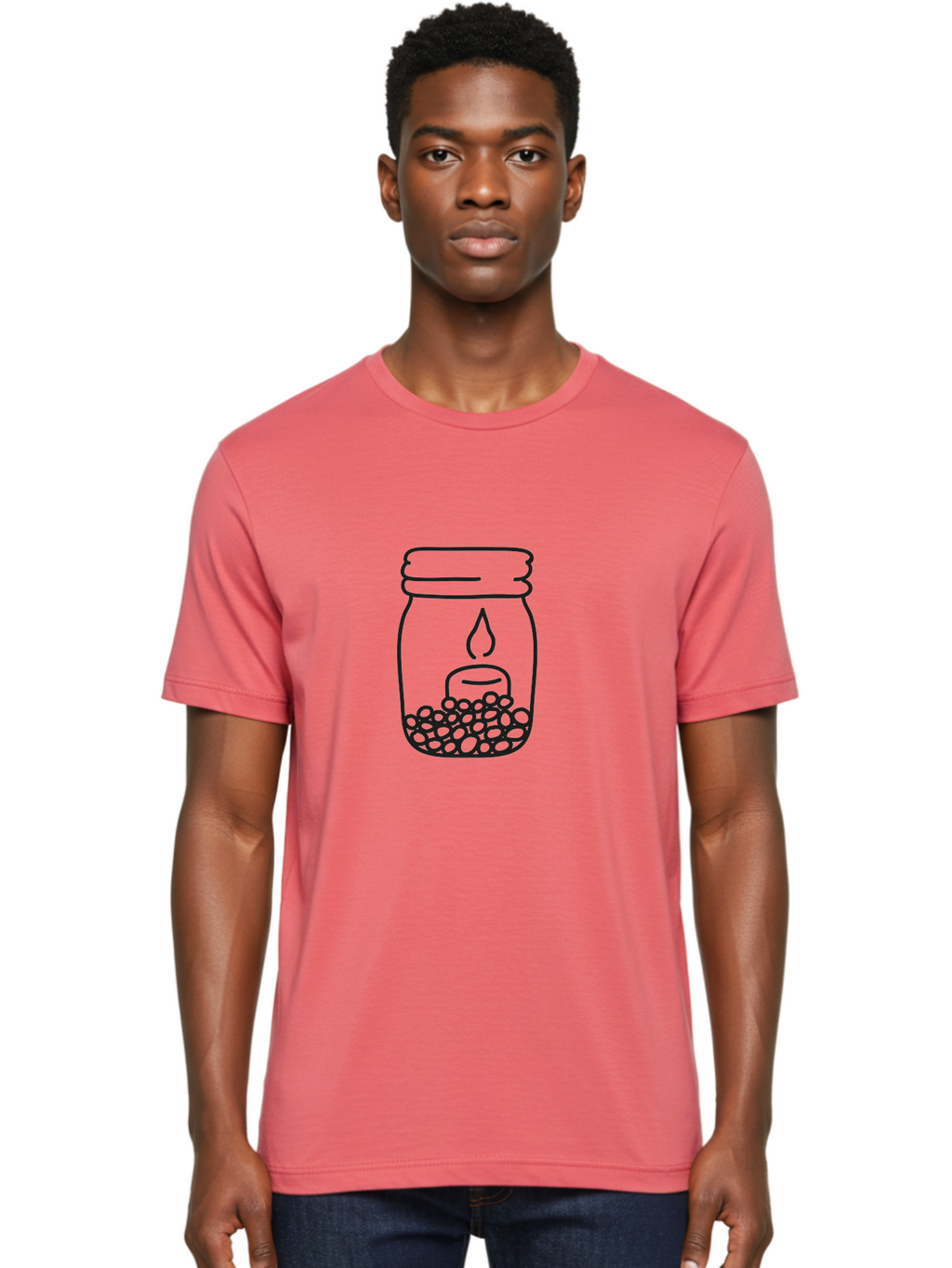 Candle-In-A-Mason-Jar Men'S Graphic Tee, 100% Cotton, Comfortable Casual Summer Wear, Machine Washable, Candle In A Jar, Jar With Candle, Lit Candle, Decorative Jar, Home Decor, Candlelight, Peaceful Ambiance, Minimalist Design, Aac196