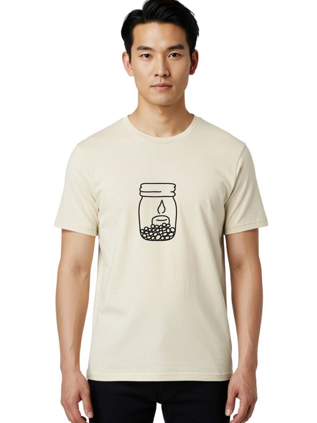 Candle-In-A-Mason-Jar Men'S Graphic Tee, 100% Cotton, Comfortable Casual Summer Wear, Machine Washable, Candle In A Jar, Jar With Candle, Lit Candle, Decorative Jar, Home Decor, Candlelight, Peaceful Ambiance, Minimalist Design, Aac196