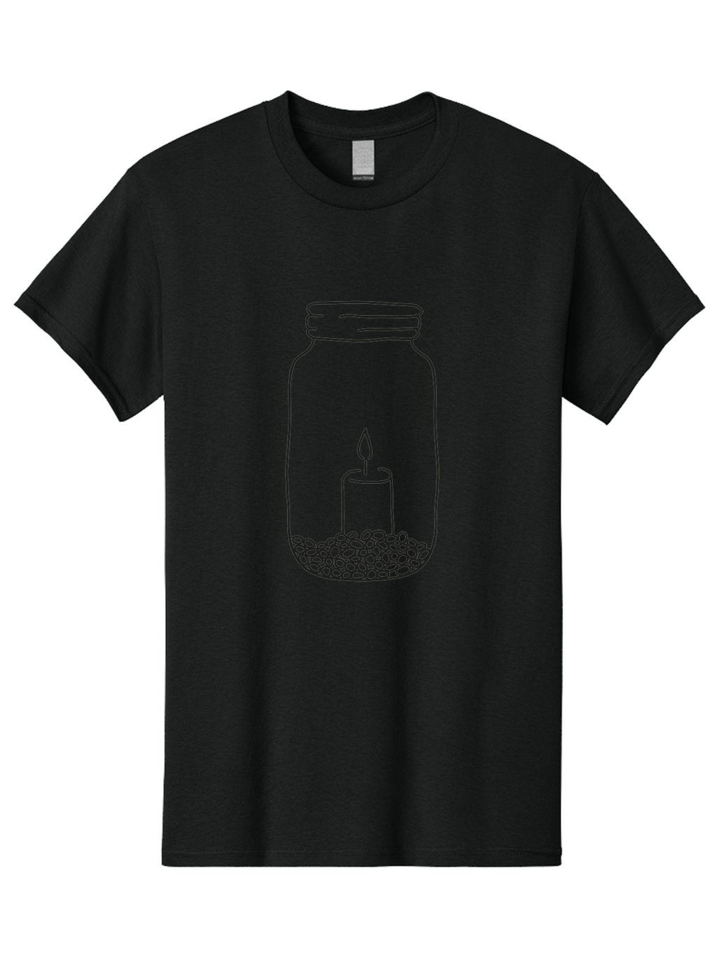 Candle-In-Jar-1 Men'S Graphic Tee, 100% Cotton, Comfortable Casual Summer Wear, Machine Washable, Candle In A Jar, Lit Candle, Pebbles, Simple Line Art, Minimalist Design, Meditation Symbol, Peaceful Ambiance, Zen Decor Aac197