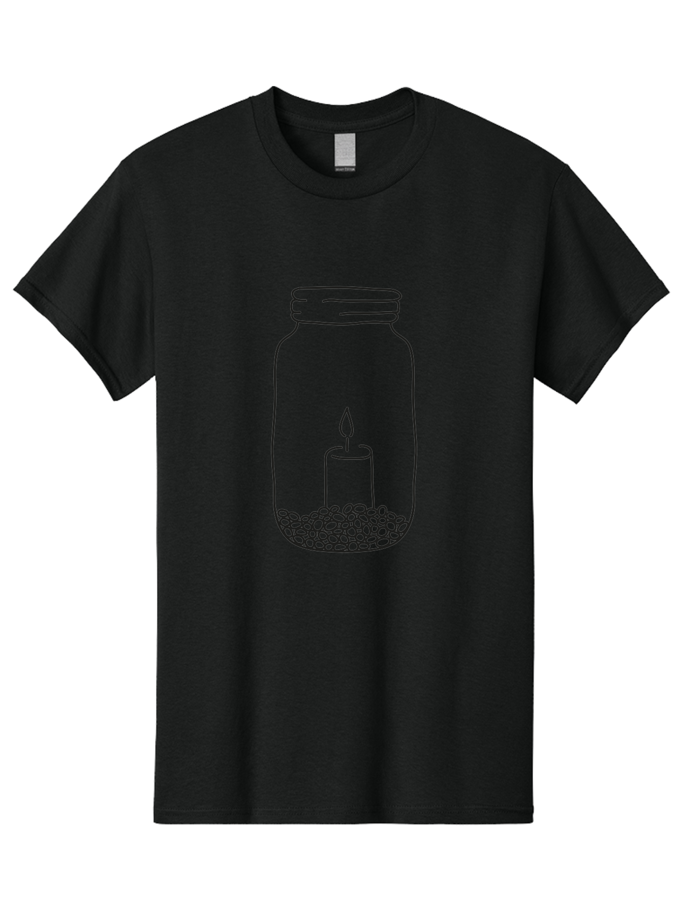 Candle-In-Jar-1 Men'S Graphic Tee, 100% Cotton, Comfortable Casual Summer Wear, Machine Washable, Candle In A Jar, Lit Candle, Pebbles, Simple Line Art, Minimalist Design, Meditation Symbol, Peaceful Ambiance, Zen Decor Aac197