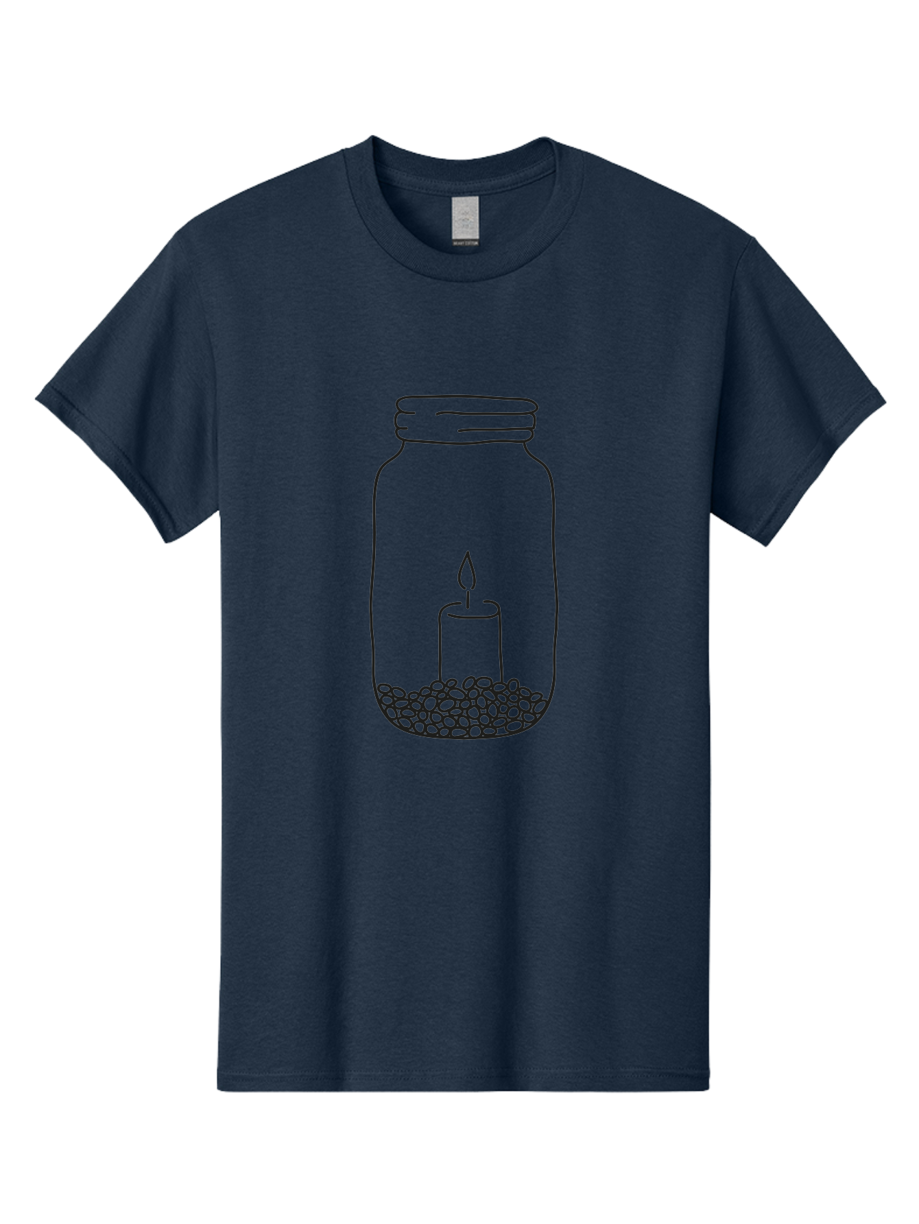 Candle-In-Jar-1 Men'S Graphic Tee, 100% Cotton, Comfortable Casual Summer Wear, Machine Washable, Candle In A Jar, Lit Candle, Pebbles, Simple Line Art, Minimalist Design, Meditation Symbol, Peaceful Ambiance, Zen Decor Aac197