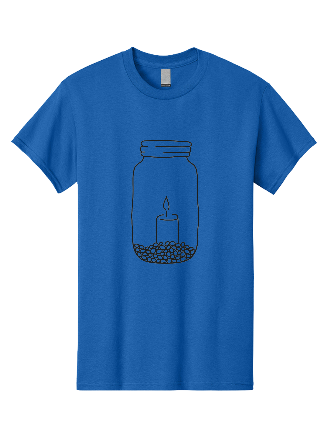Candle-In-Jar-1 Men'S Graphic Tee, 100% Cotton, Comfortable Casual Summer Wear, Machine Washable, Candle In A Jar, Lit Candle, Pebbles, Simple Line Art, Minimalist Design, Meditation Symbol, Peaceful Ambiance, Zen Decor Aac197