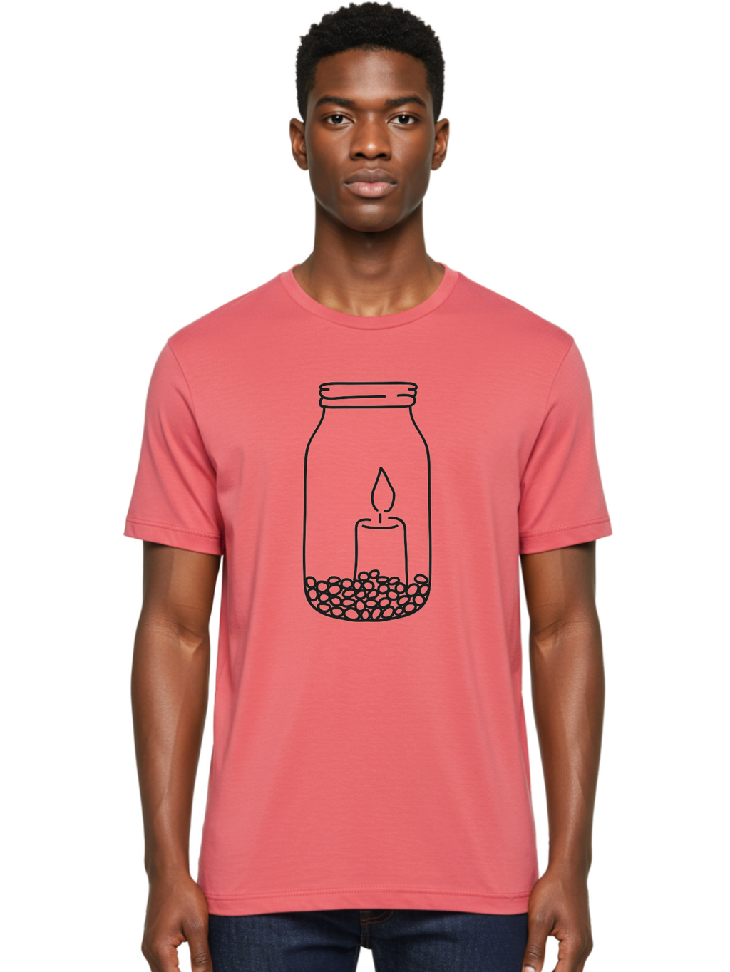 Candle-In-Jar Men'S Graphic Tee, 100% Cotton, Comfortable Casual Summer Wear, Machine Washable, Candle In A Jar, Lit Candle, Serene Ambiance, Decorative Jar, Peaceful Atmosphere, Soothing Light, Calming Decor Aac198