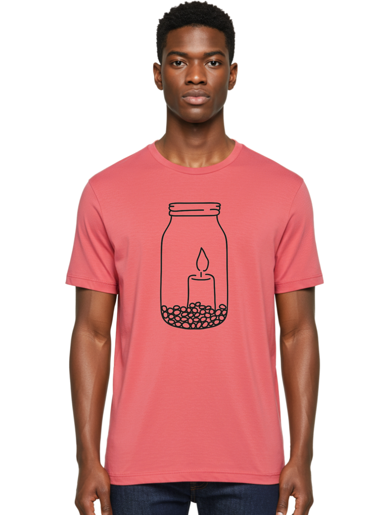 Candle-In-Jar Men'S Graphic Tee, 100% Cotton, Comfortable Casual Summer Wear, Machine Washable, Candle In A Jar, Lit Candle, Serene Ambiance, Decorative Jar, Peaceful Atmosphere, Soothing Light, Calming Decor Aac198
