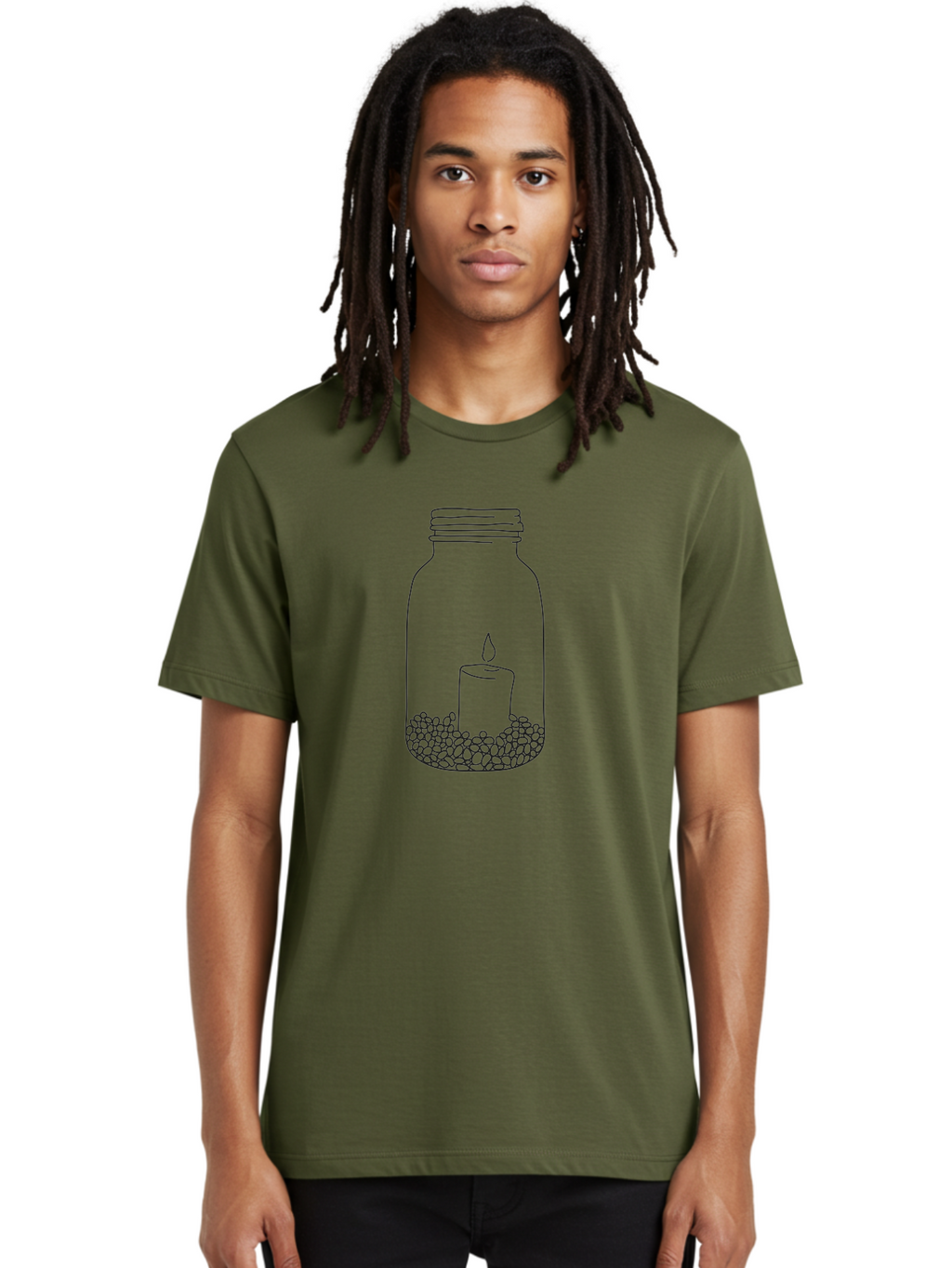 Candle-In-Mason-Jar Men'S Graphic Tee, 100% Cotton, Comfortable Casual Summer Wear, Machine Washable, Candle In A Jar, Lit Candle, Decorative Jar, Zen Decor, Peaceful Ambiance, Ambient Lighting, Minimalist Design, Meditation Space, Aac199
