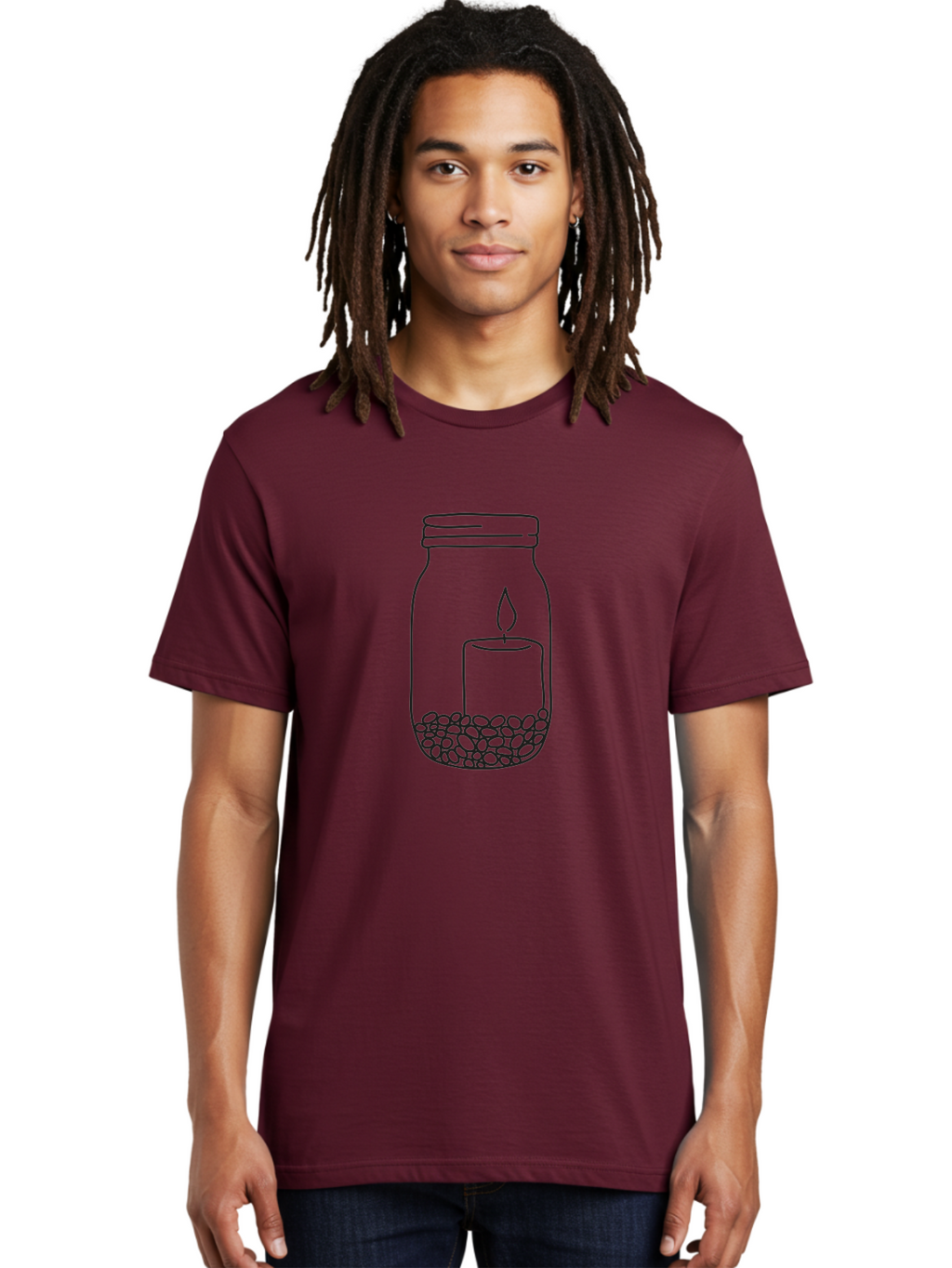 Candle-Jar Men'S Graphic Tee, 100% Cotton, Comfortable Casual Summer Wear, Machine Washable, Candle In A Jar, Lit Candle, Centerpiece, Stones At The Bottom, Relaxation, Meditation, Calming Ambiance, Peaceful Home Decor Aac200