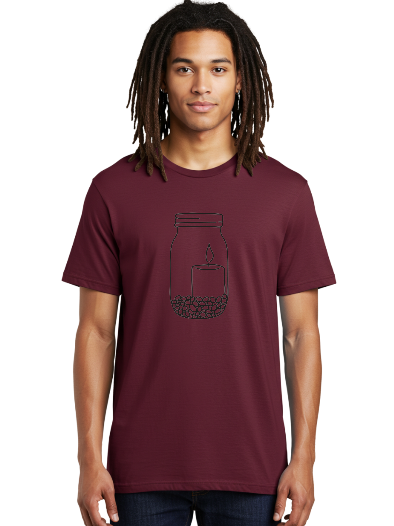 Candle-Jar Men'S Graphic Tee, 100% Cotton, Comfortable Casual Summer Wear, Machine Washable, Candle In A Jar, Lit Candle, Centerpiece, Stones At The Bottom, Relaxation, Meditation, Calming Ambiance, Peaceful Home Decor Aac200