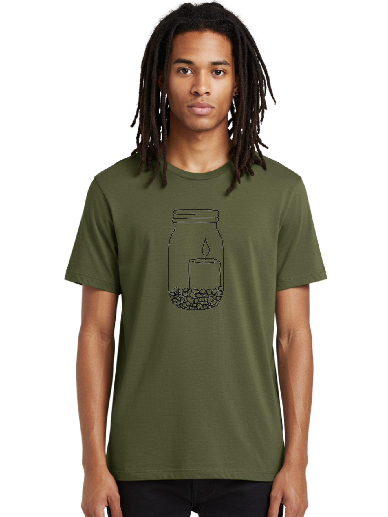Candle-Jar Men'S Graphic Tee, 100% Cotton, Comfortable Casual Summer Wear, Machine Washable, Candle In A Jar, Lit Candle, Centerpiece, Stones At The Bottom, Relaxation, Meditation, Calming Ambiance, Peaceful Home Decor Aac200