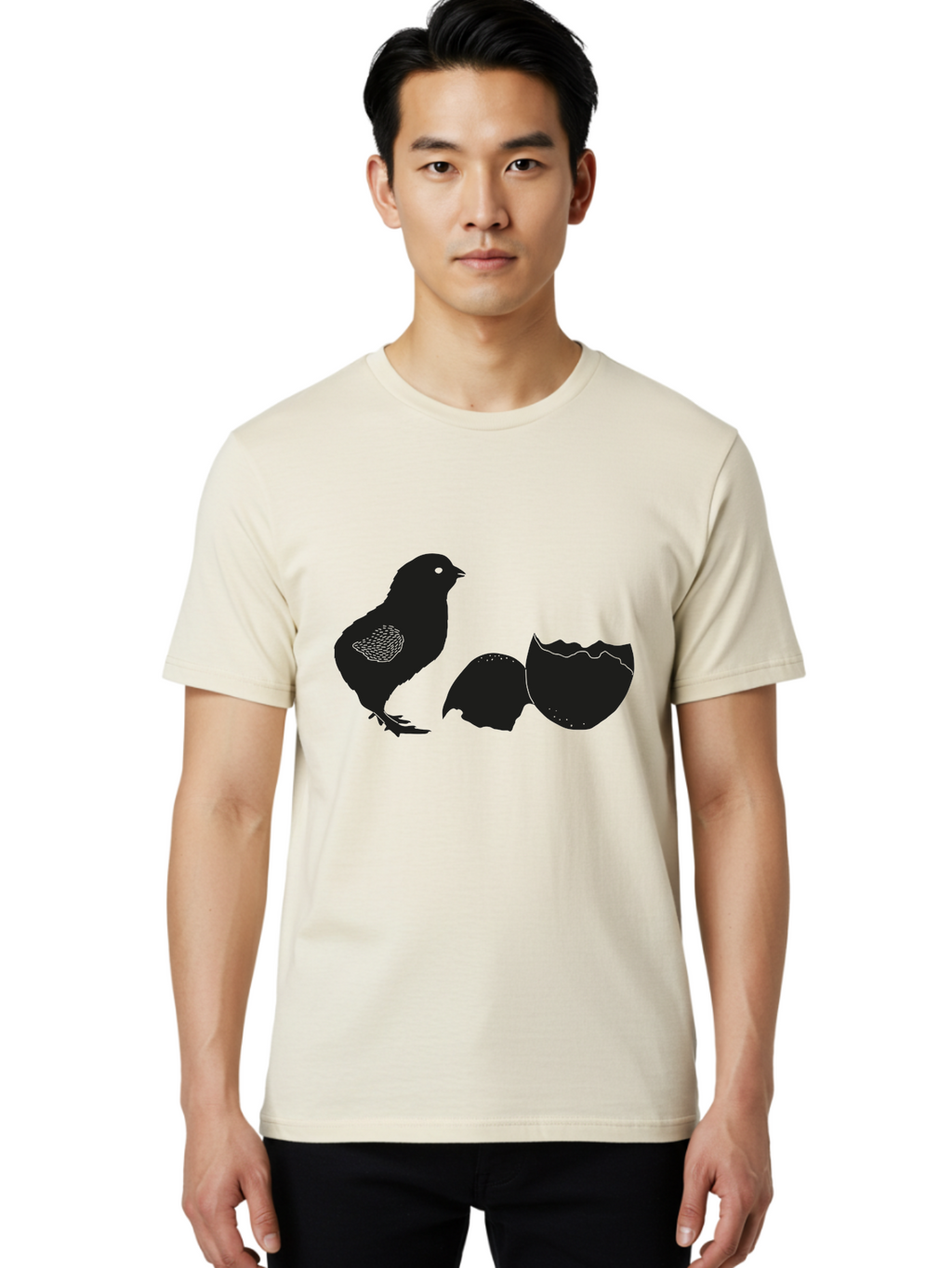 Chicken-Hatching Men'S Graphic Tee, 100% Cotton, Comfortable Casual Summer Wear, Machine Washable, Bird Hatching From Egg, New Life, Animal Birth, Wildlife Scene, Eggshell Cracking, Chick Emergence, Nature'S Wonder Aac202