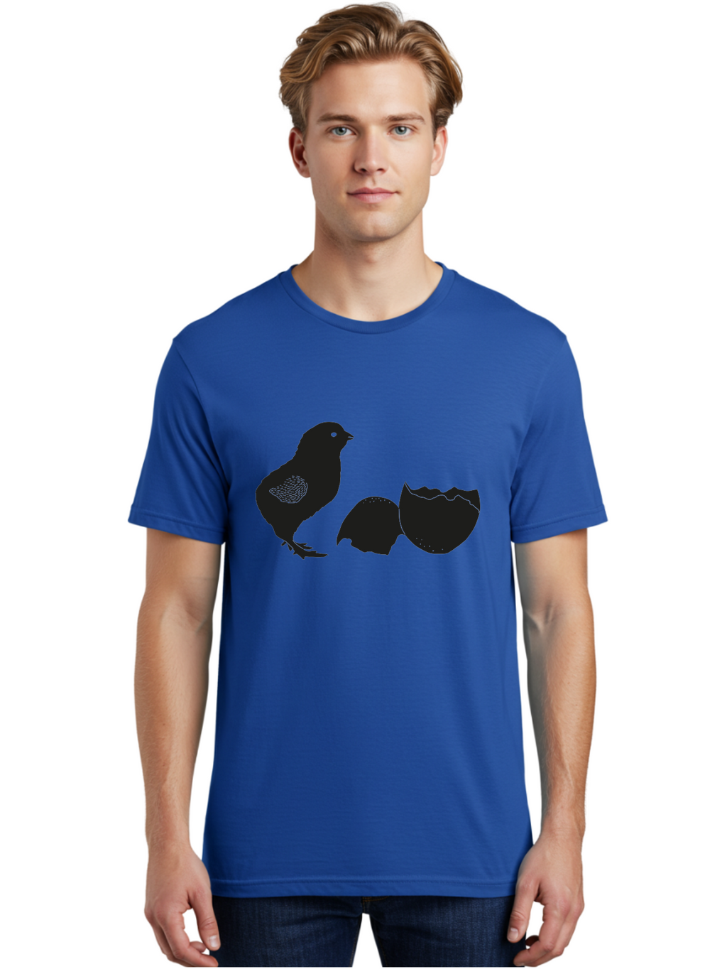 Chicken-Hatching Men'S Graphic Tee, 100% Cotton, Comfortable Casual Summer Wear, Machine Washable, Bird Hatching From Egg, New Life, Animal Birth, Wildlife Scene, Eggshell Cracking, Chick Emergence, Nature'S Wonder Aac202