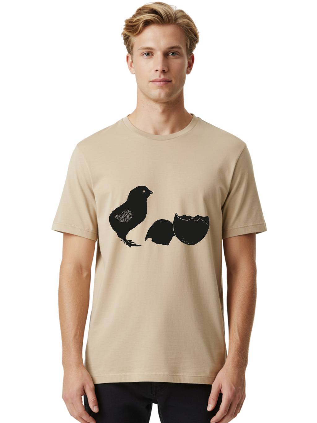Chicken-Hatching Men'S Graphic Tee, 100% Cotton, Comfortable Casual Summer Wear, Machine Washable, Bird Hatching From Egg, New Life, Animal Birth, Wildlife Scene, Eggshell Cracking, Chick Emergence, Nature'S Wonder Aac202