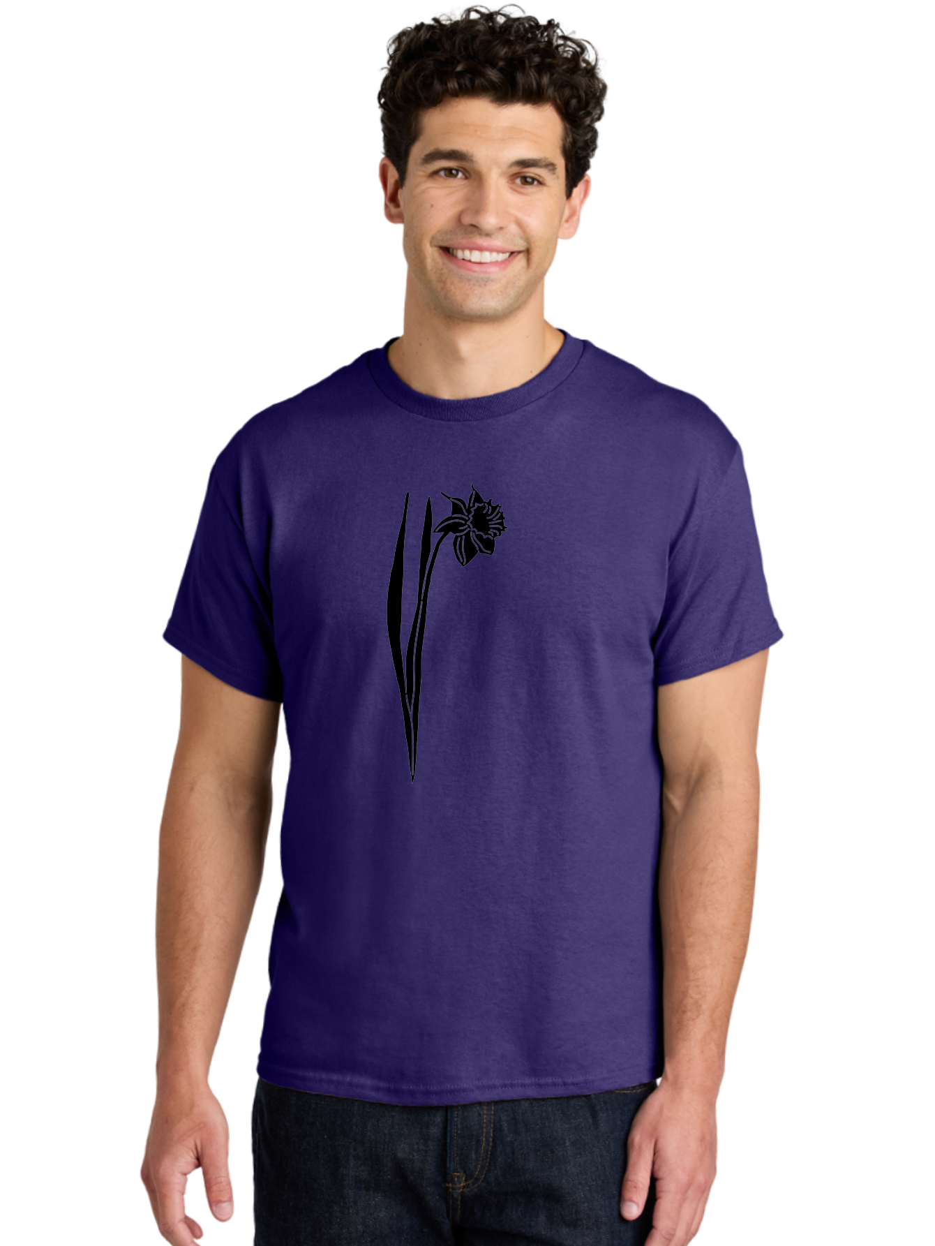 Daffodil Men'S Graphic Tee, 100% Cotton, Comfortable Casual Summer Wear, Machine Washable, Black Daffodil, Simple Silhouette, Minimalist Design, Flower Graphic, Spring Symbol, Botanical Illustration, Elegant Lines, Floral Motif Aac204