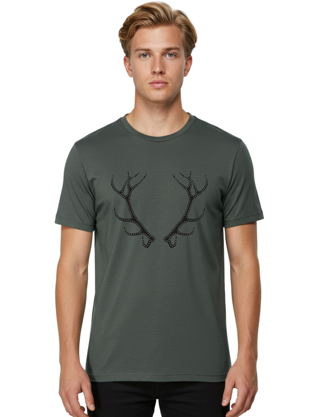 Deer-Antlers Men'S Graphic Tee, 100% Cotton, Comfortable Casual Summer Wear, Machine Washable, Deer Antlers, Dotted Design, Festive Accessories, Holiday Decorations, Party Props, Sparkly Antlers, Glowing Dots, Novelty Items Aac207