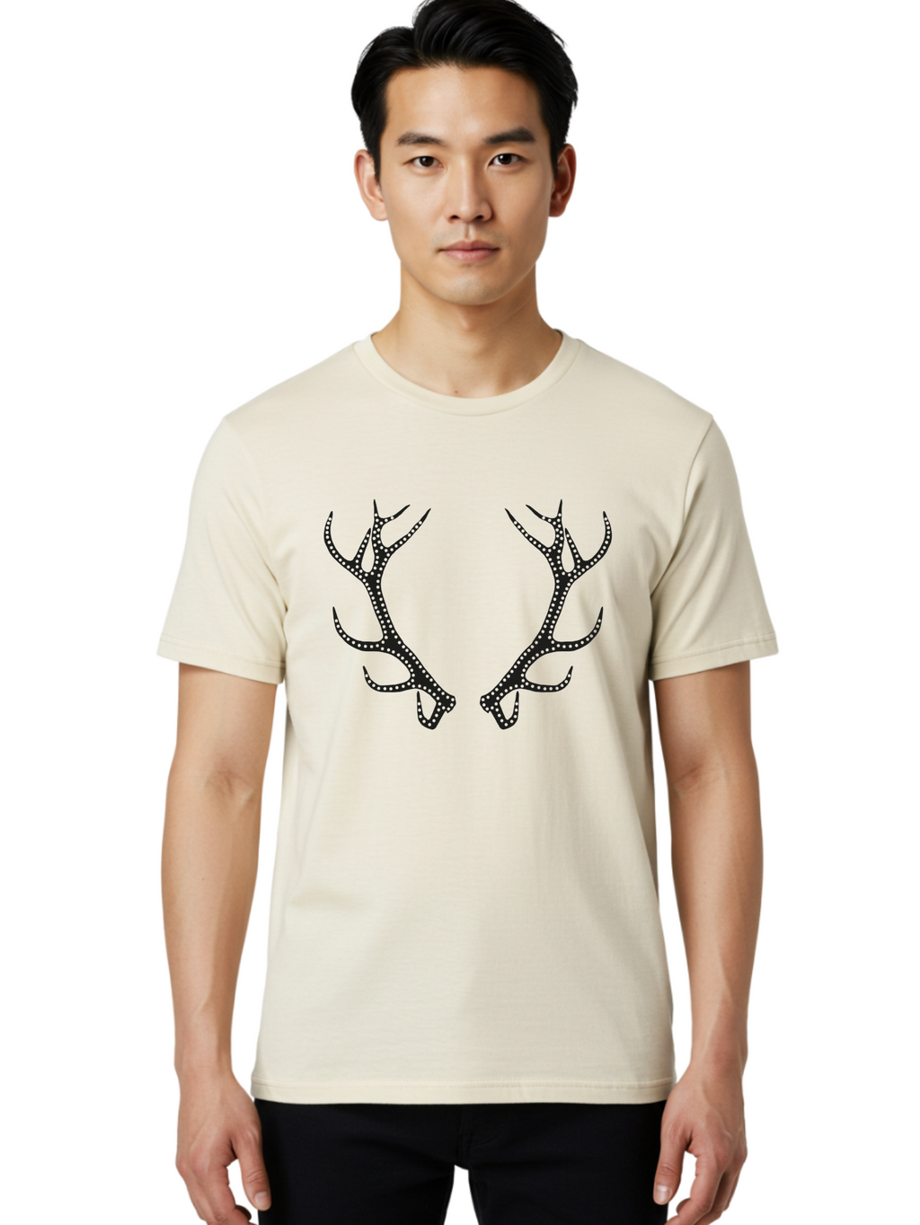 Deer-Antlers Men'S Graphic Tee, 100% Cotton, Comfortable Casual Summer Wear, Machine Washable, Deer Antlers, Dotted Design, Festive Accessories, Holiday Decorations, Party Props, Sparkly Antlers, Glowing Dots, Novelty Items Aac207