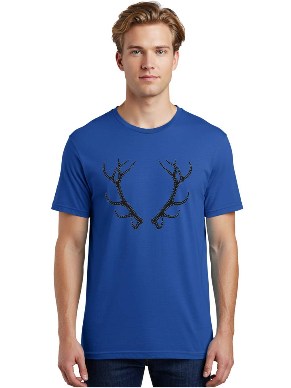 Deer-Antlers Men'S Graphic Tee, 100% Cotton, Comfortable Casual Summer Wear, Machine Washable, Deer Antlers, Dotted Design, Festive Accessories, Holiday Decorations, Party Props, Sparkly Antlers, Glowing Dots, Novelty Items Aac207