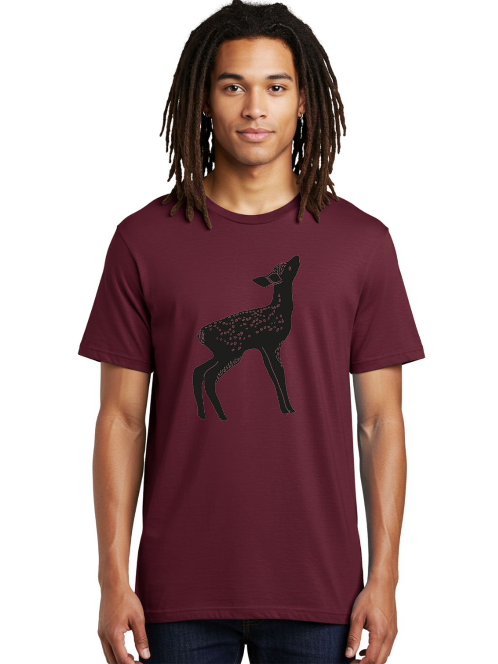 Deer-Silhouette Men'S Graphic Tee, 100% Cotton, Comfortable Casual Summer Wear, Machine Washable, Deer Silhouette, Spotted Deer, Wildlife Graphic, Minimalist Design, Simple Art, Wild Animal Illustration, Spotted Fur, Black Silhouette Aac209